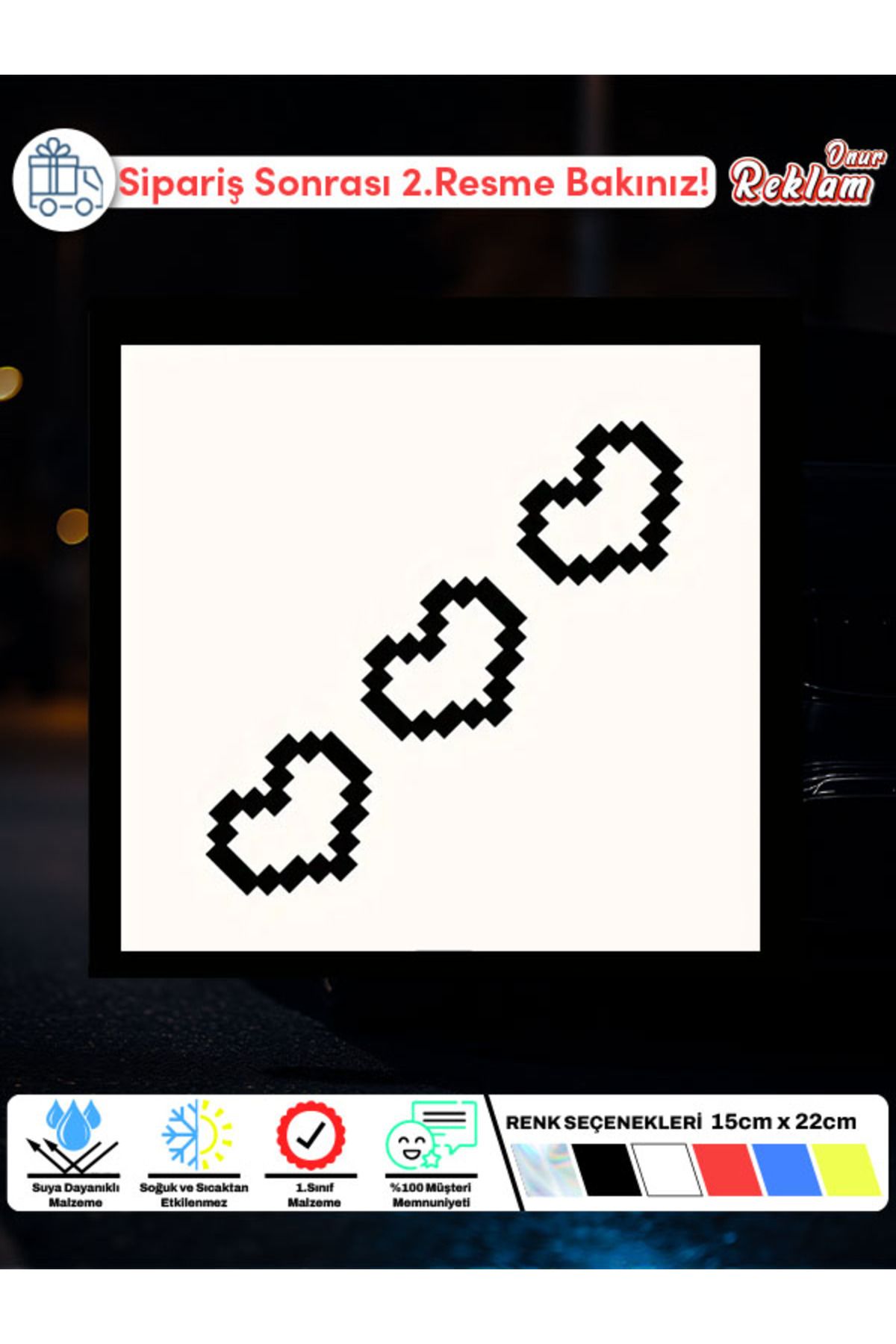 Onur Reklam 3'lü Piksel Kalp Sticker Seti – Retro 8-Bit Kalp Tasarımı