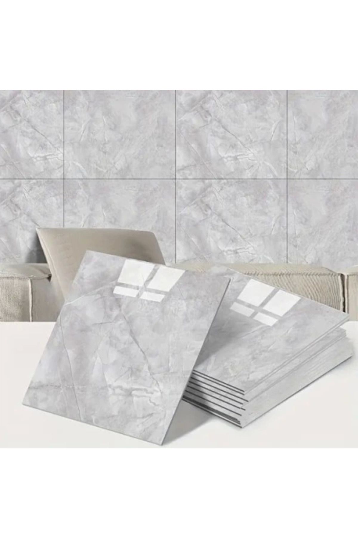 Emperium Gri Mermer Desen Duvar Sticker (30x30)