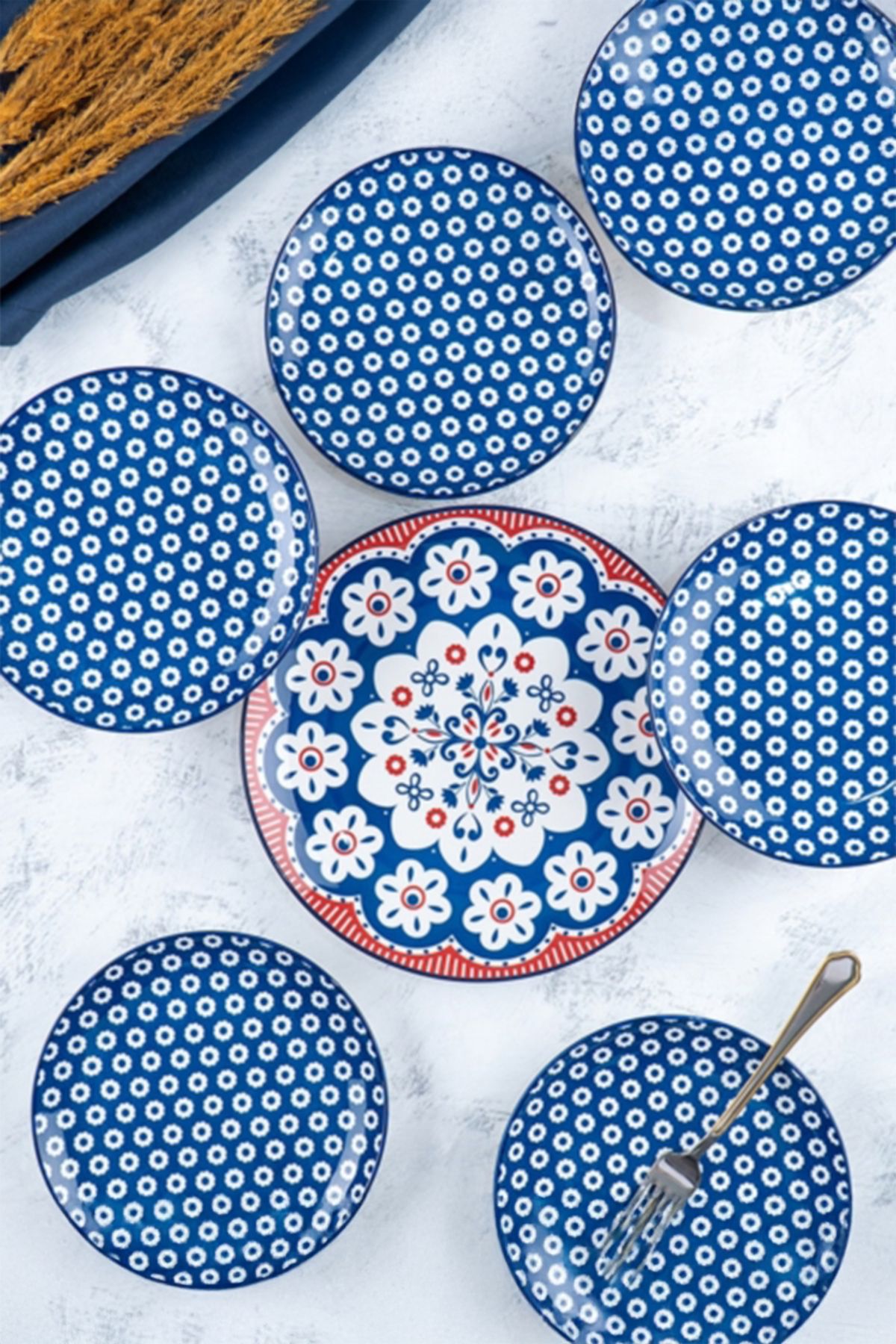 ACAR Tiffany Lacivert 7 Parça Porselen Pasta Seti