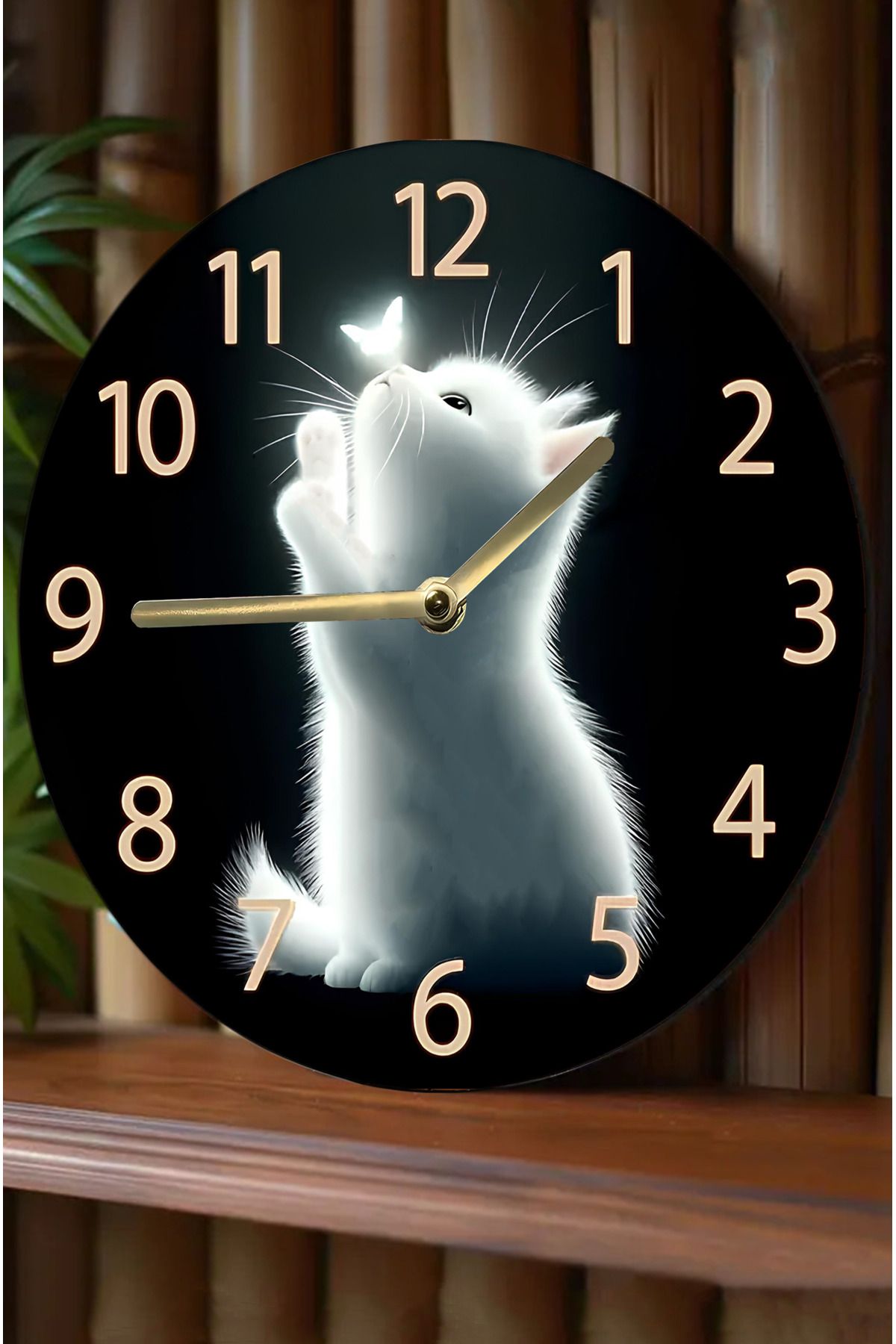 kutuTR 🕒 Sevimli Işıltılı Kedi Temalı MDF Duvar Saati – 33 cm sdw317