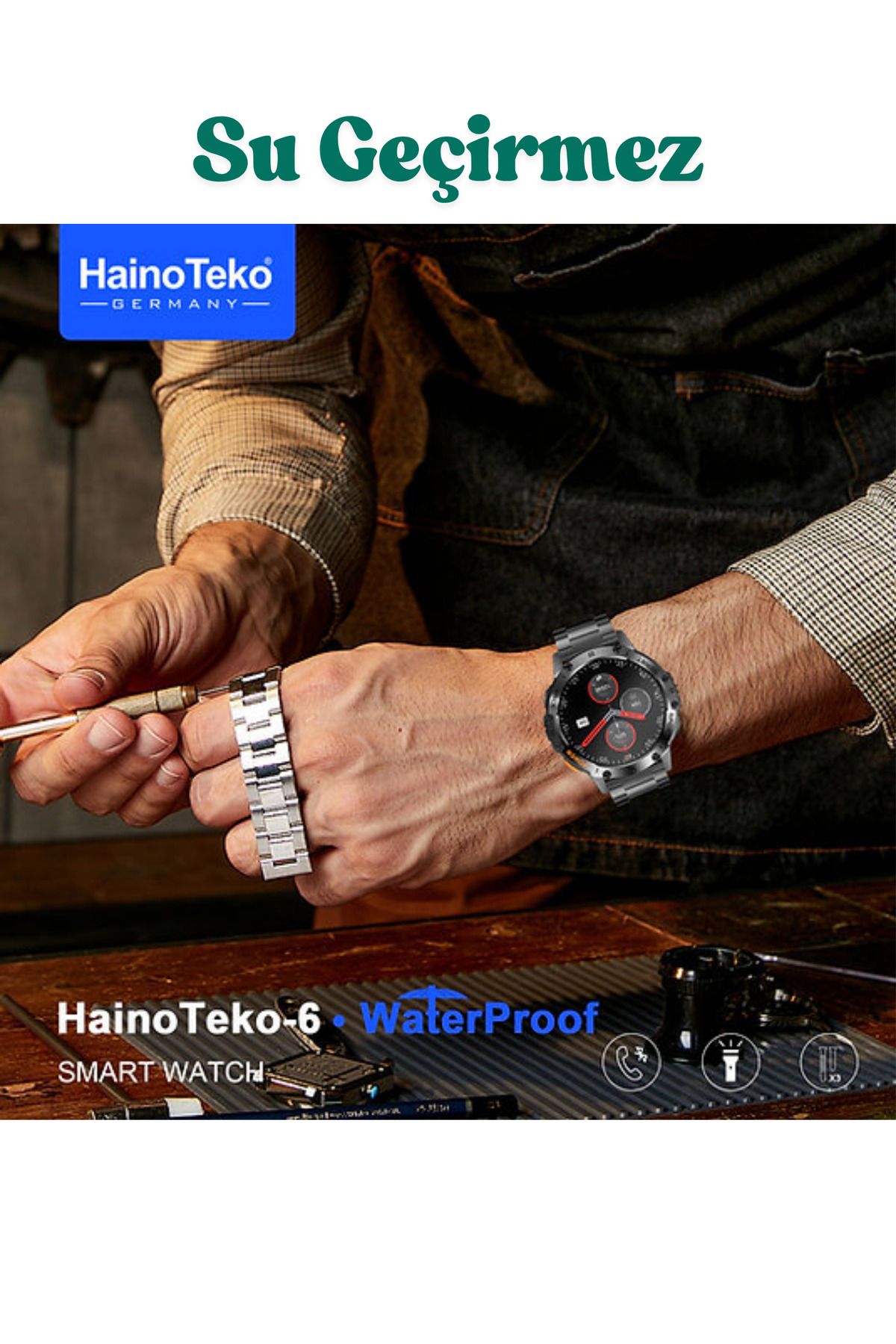 BellaThec Haino Teko-6 Akıllı Saat Su Geçirmez AMOLED Ekranlı 3 Kordonlu El Feneri Hediyeli
