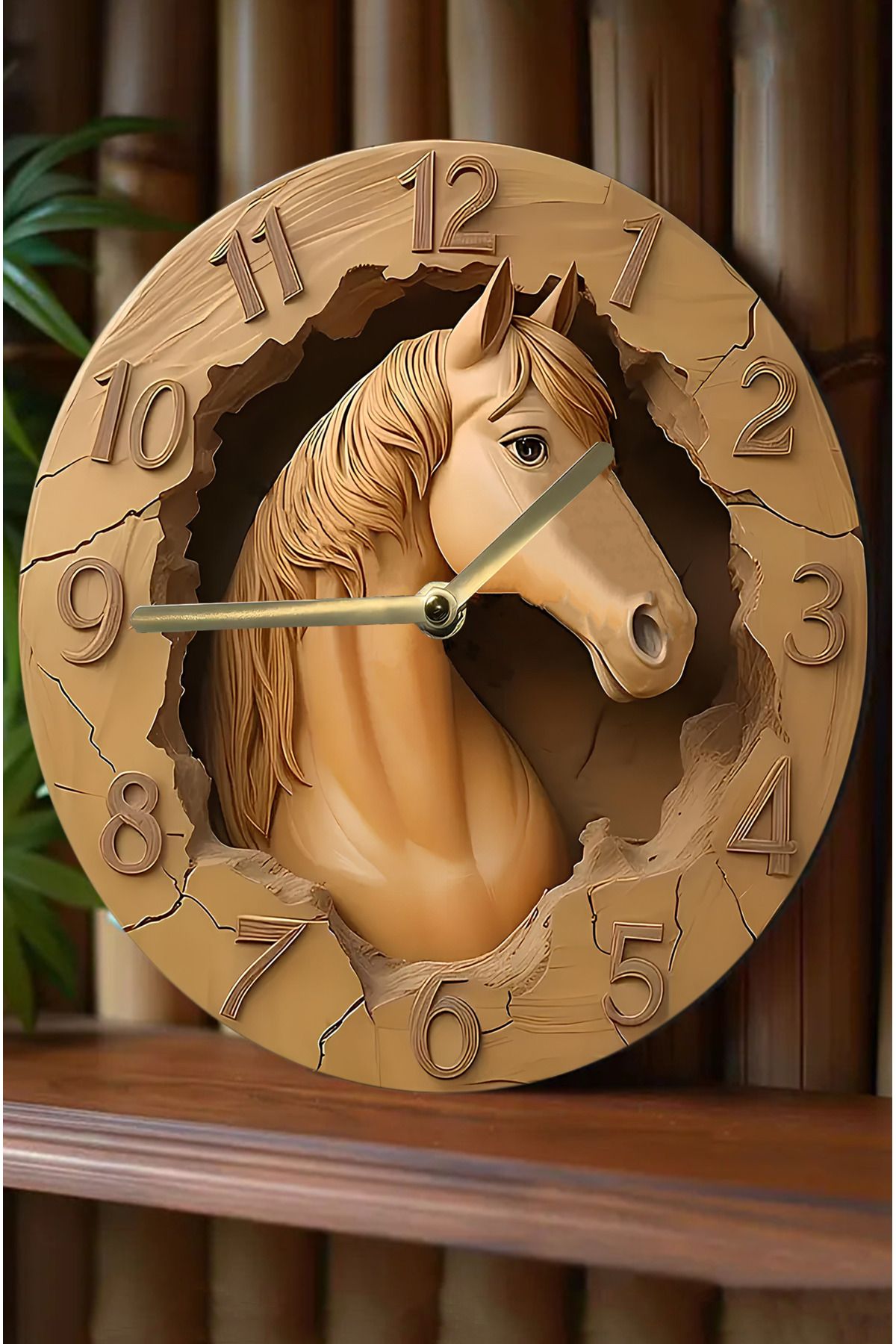 kutuTR 🐎 At Figürlü 3D Görünümlü MDF Duvar Saati - 33 cm | Dekoratif ve Şık Tasarım sdw320
