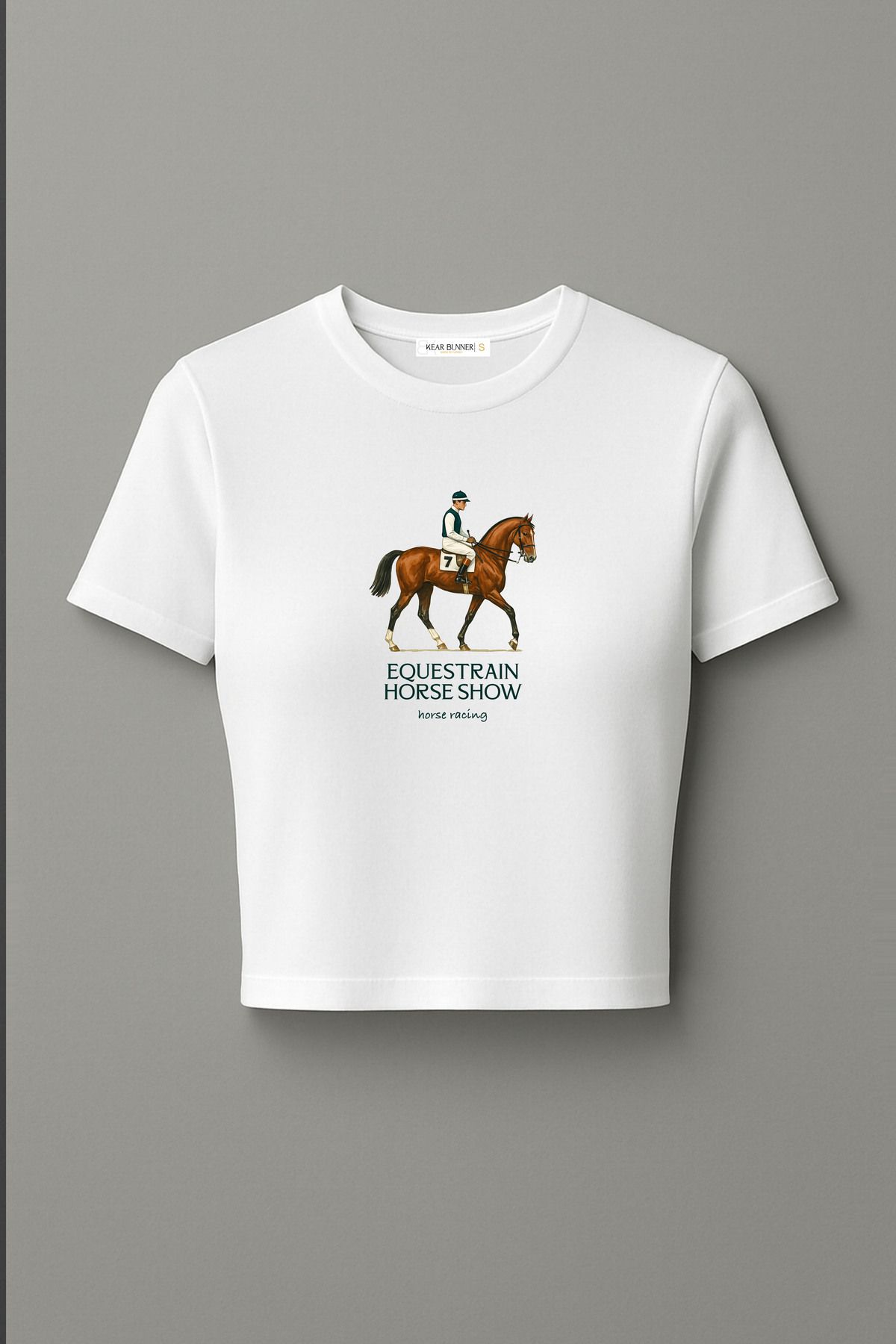 kear bunner Beyaz Özel Horse Baskılı Tasarım Pamuklu Crop Tişört