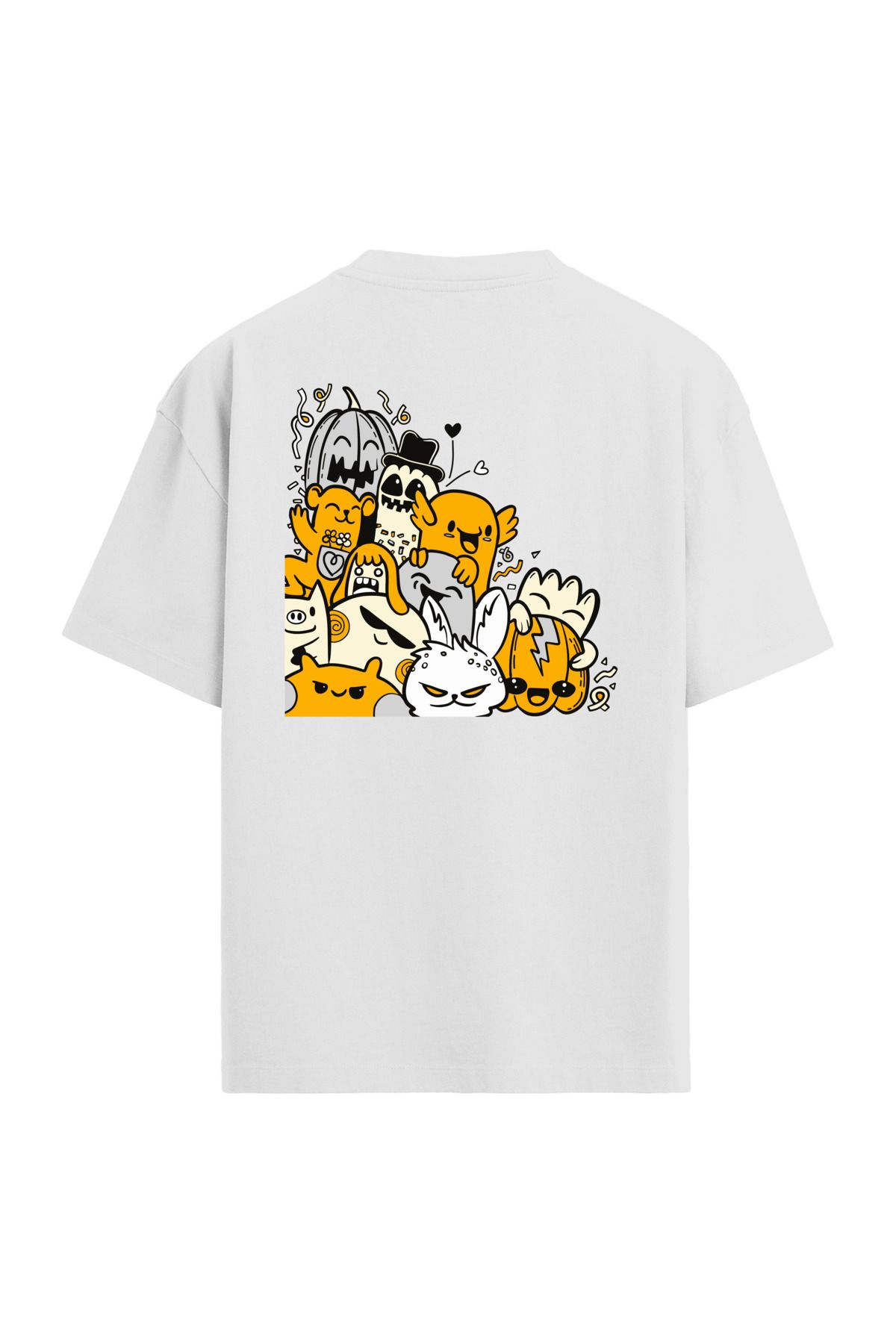 Colermi Turuncu Karikatür Sırt Baskılı Oversize T-Shirt