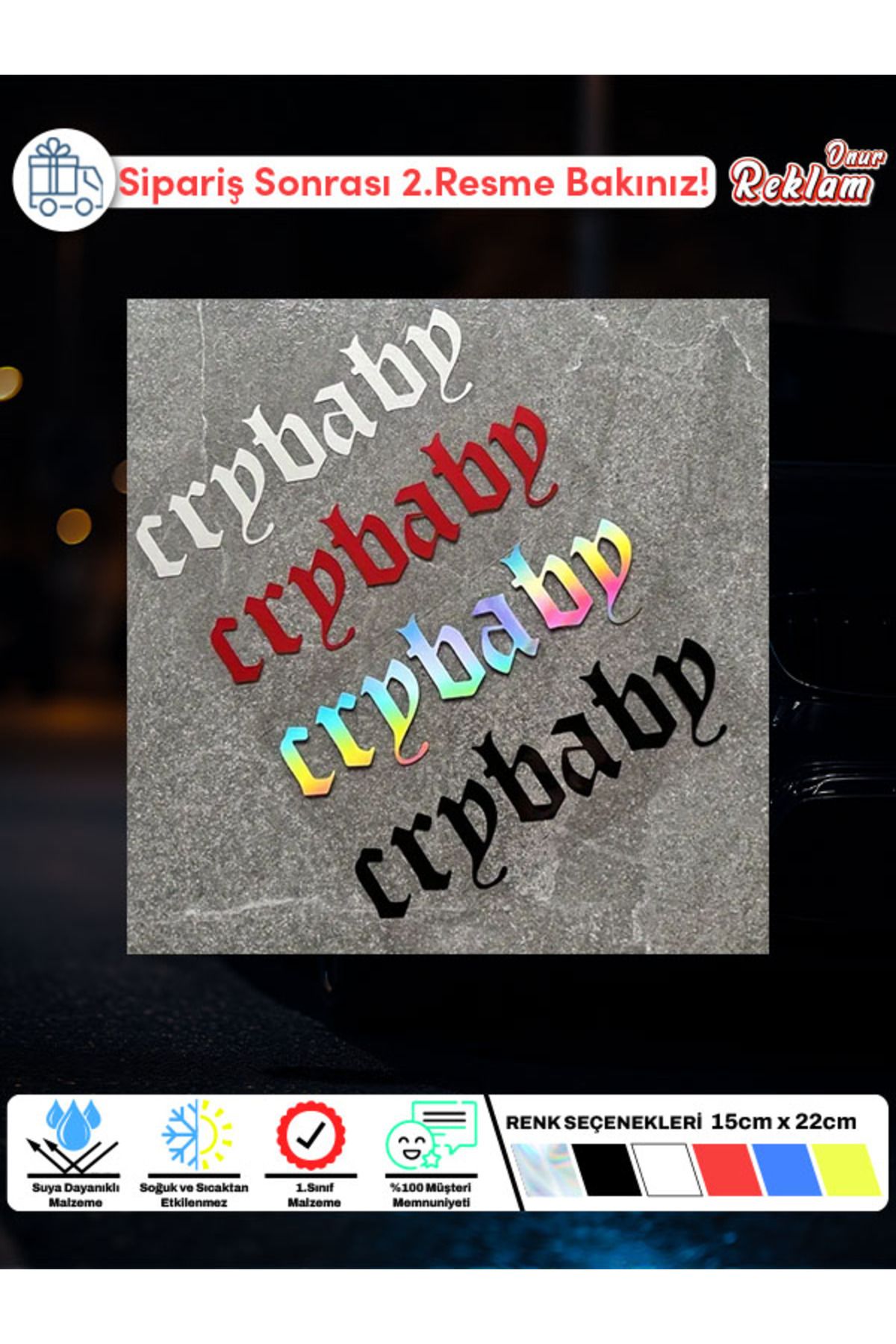 Onur Reklam Crybaby Yazı Sticker – Gotik Font Tasarımı (18x5.5 cm)