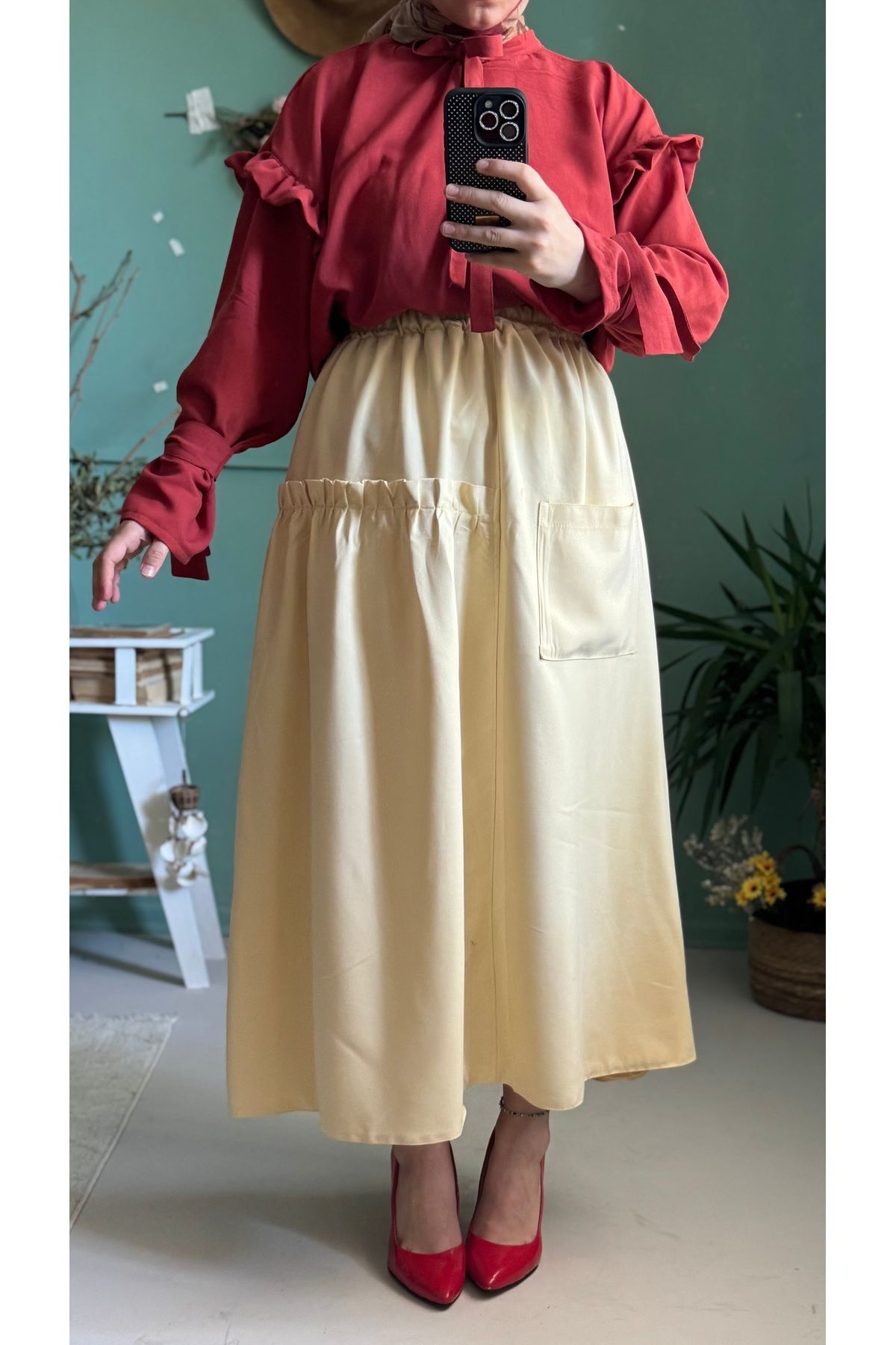 Mina Terzi&Butik Butteryellow Cep Büzgü Detay Etek