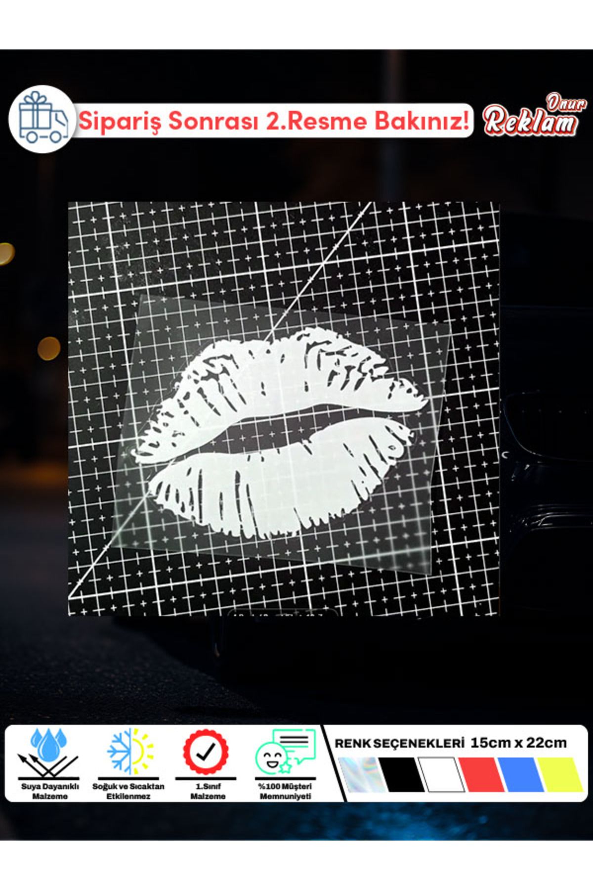 Onur Reklam Dudak/Ruj İzi Sticker – Parlak ve Şık Tasarım (1 Adet)