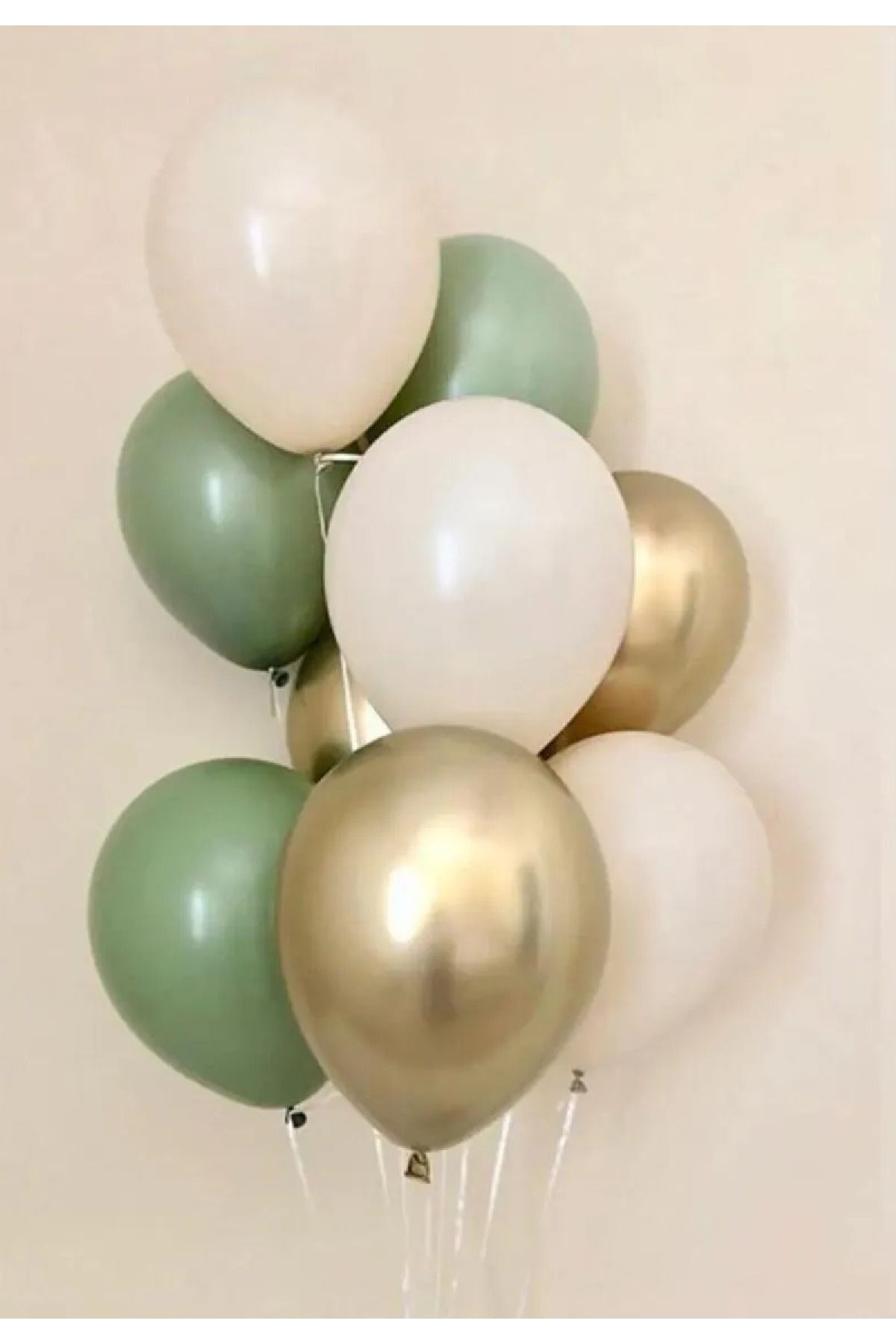 tedaks 10 Adet 12 Inç Krom Gold Küf Yeşili Ve Beyaz Karışık Balon