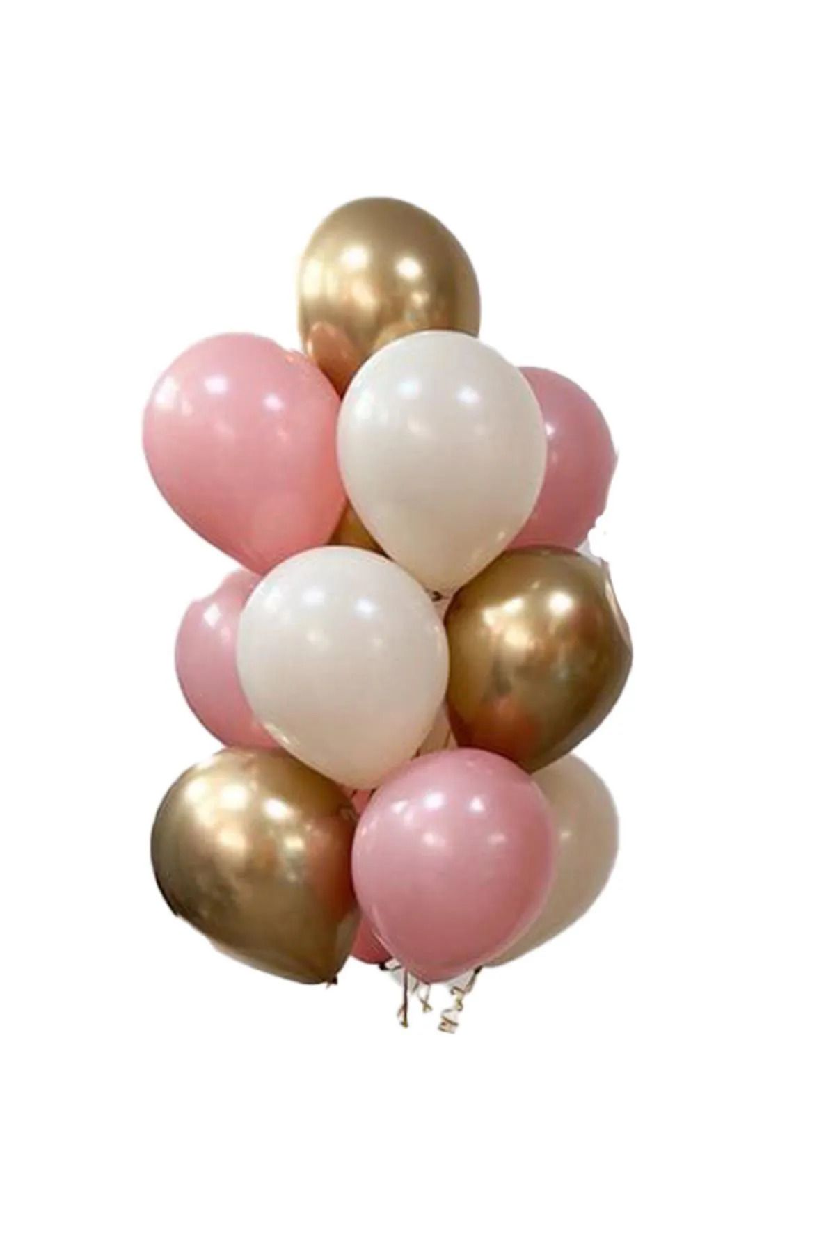 tedaks 10 Adet 12 Inç Krom Gold Pembe Ve Beyaz Karışık Balon