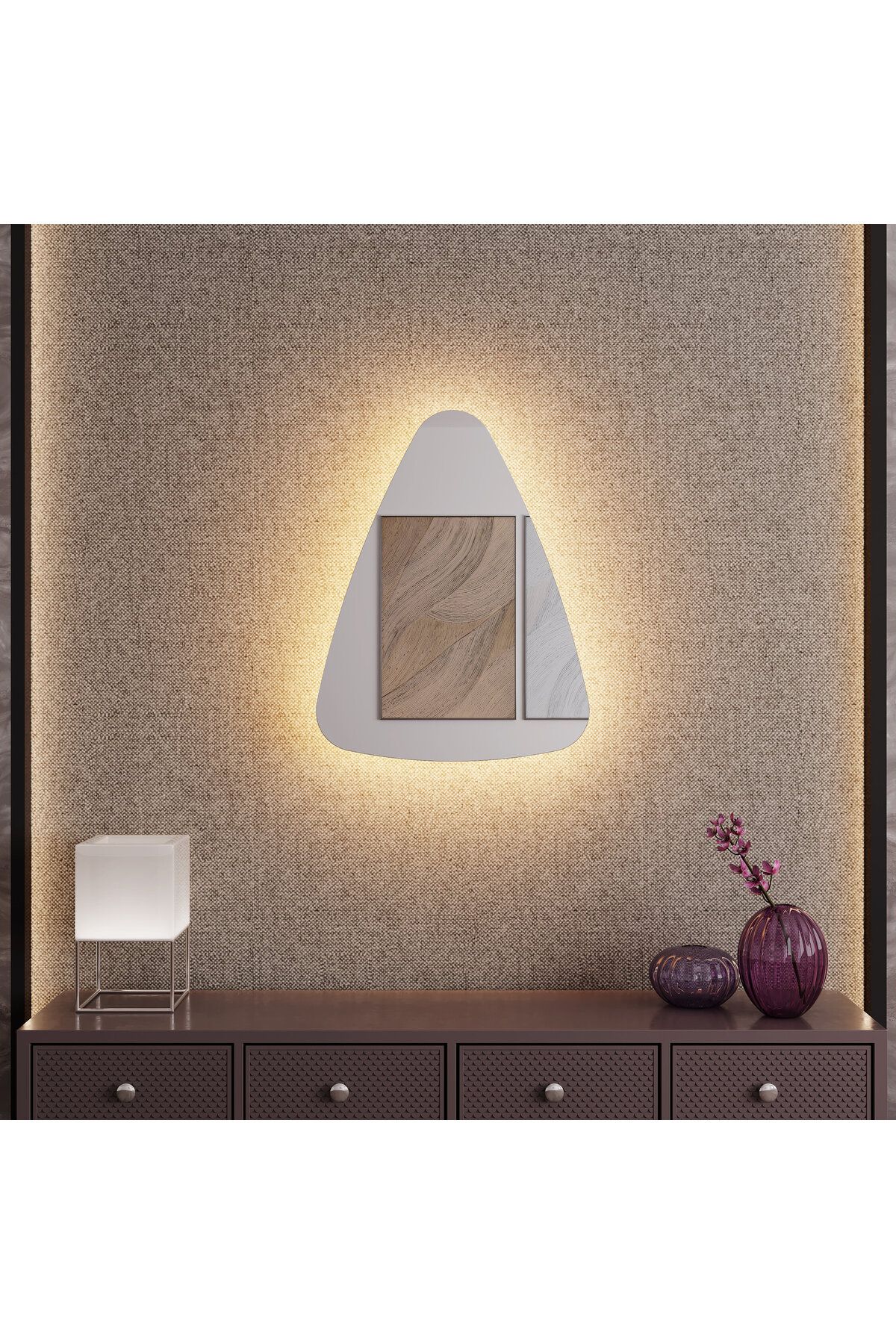 Aypars Atölye 40x51 cm LED Işıklı Asimetrik Duvar Aynası – Modern Banyo Tasarımı, 3000K & 6500K LED