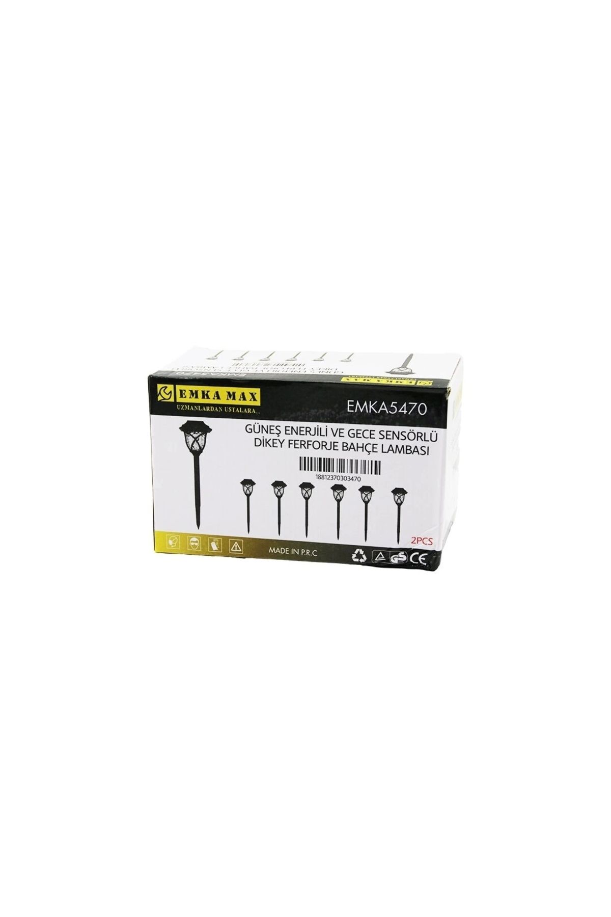 shopwave 2PCS DİKEY FERFORJE GÜNEŞ ENERJİLİ SOLAR LED GECE SENSÖR BAHÇE LAMBASI 10X10X13CM+ÇUBUK=44CM (5047)