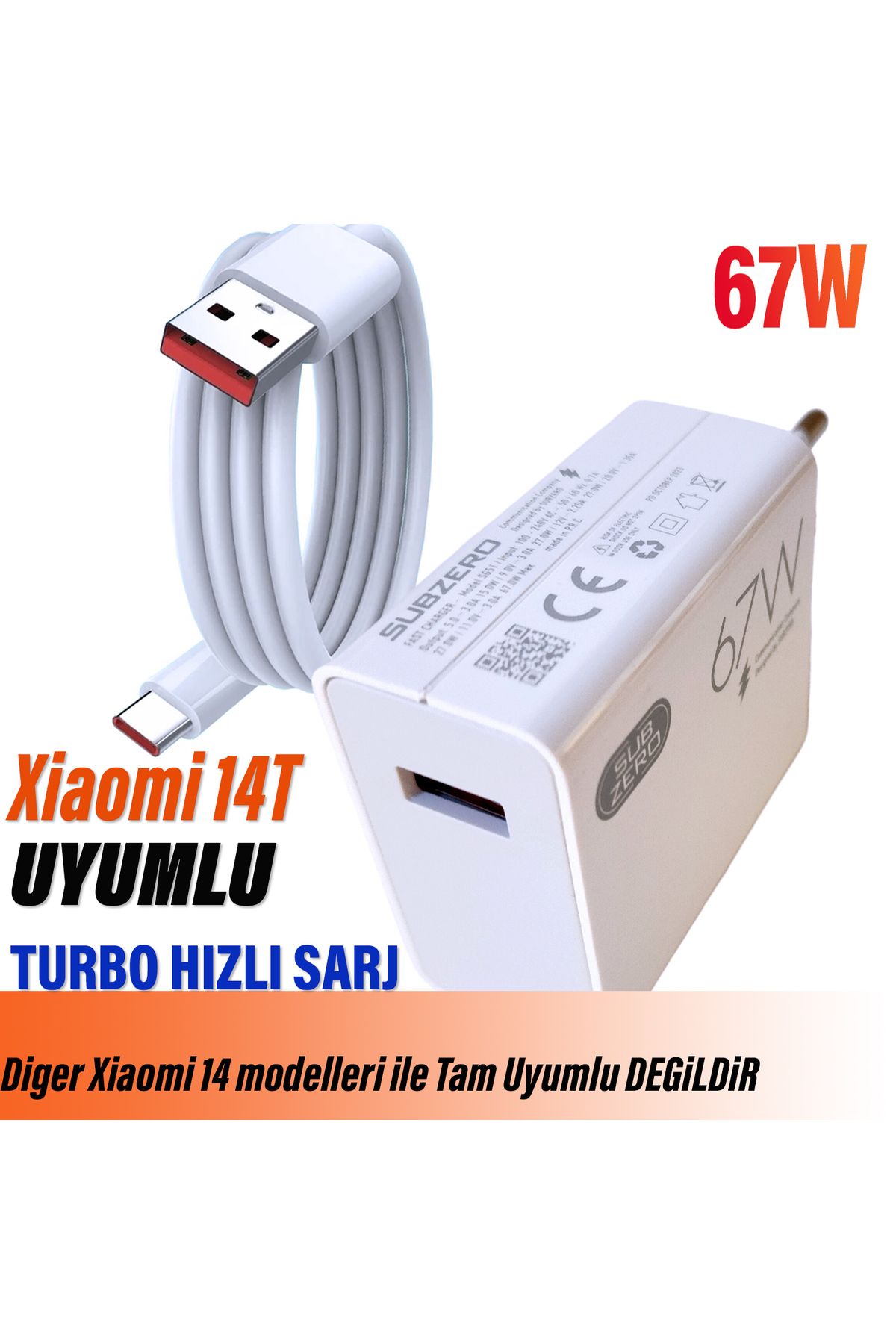 EXENAR Mi 14T Uyumlu 67W Turbo Hızlı Şarj Aleti ve Kablosu