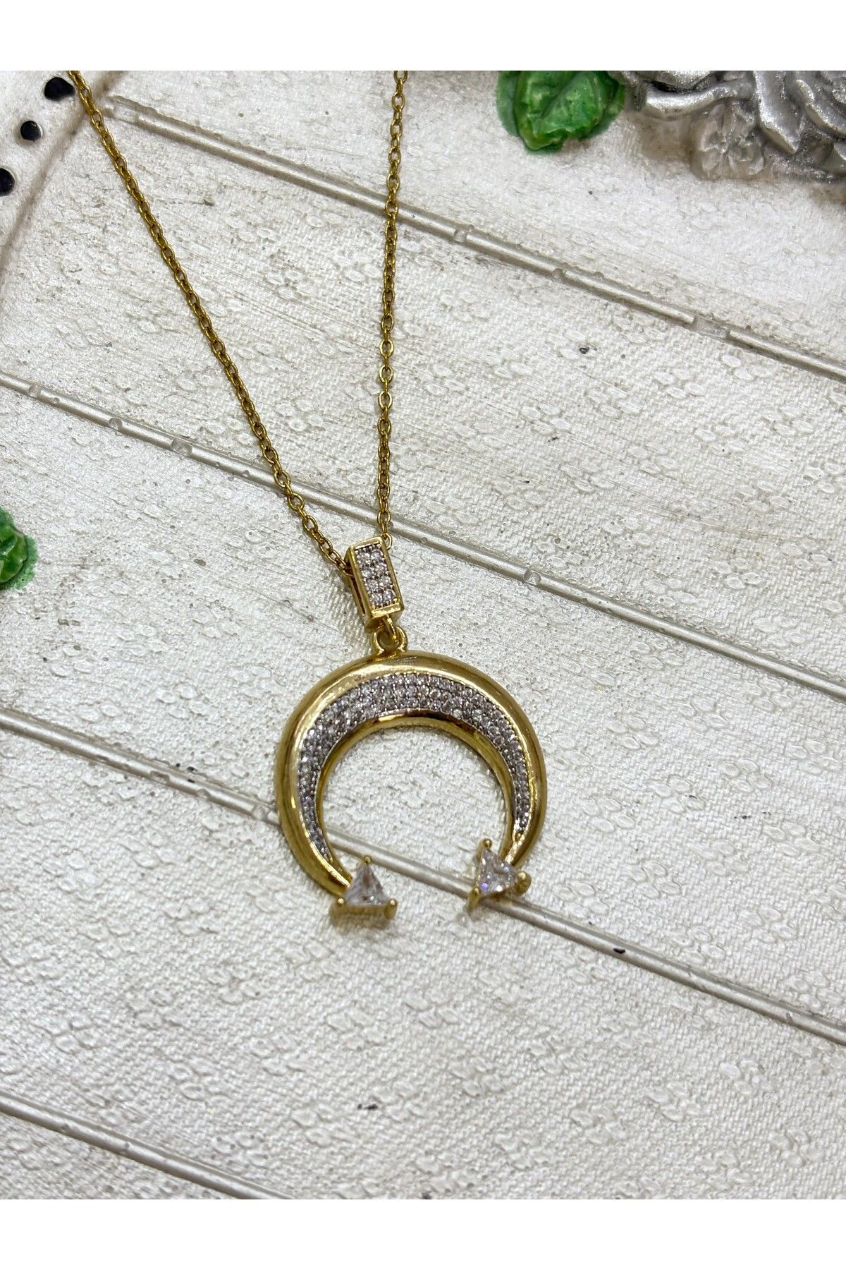 selencejoya Çelik Gömme Zirkon Taşlı Ay kolye