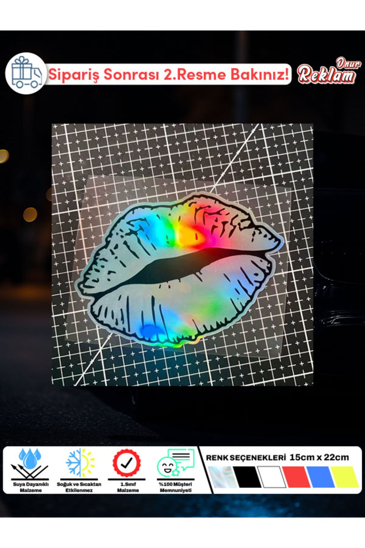 Onur Reklam Dudak/Ruj İzi Sticker – Parlak ve Şık Tasarım (1 Adet)