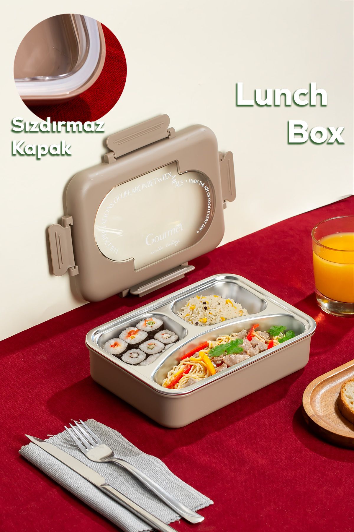 Porsima Paslanmaz Çelik 3 Bölmeli Vakumlu Yemek Termosu Beslenme Kutusu Taşınabilir Lunch Box Sefer Tası