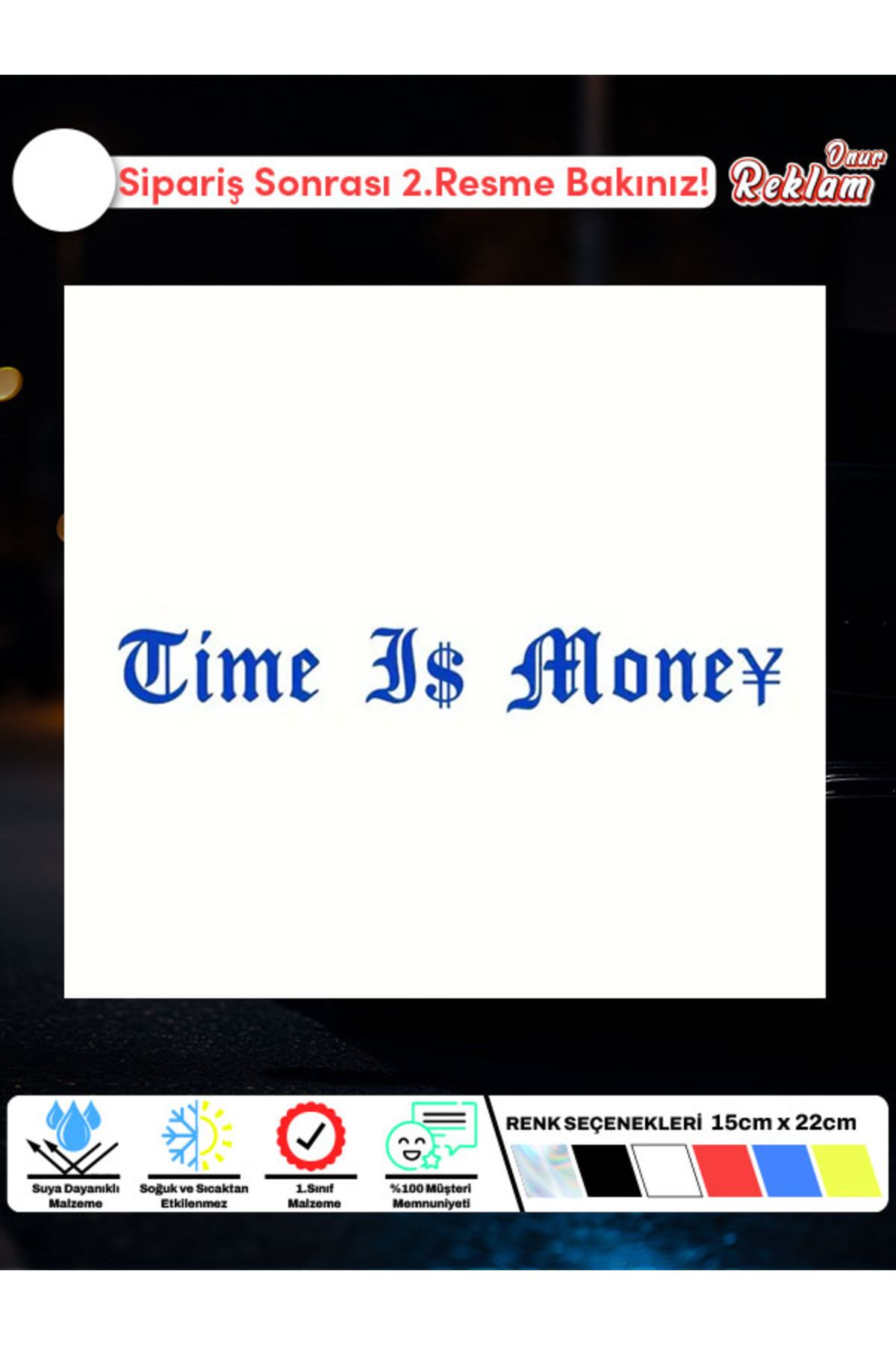 Onur Reklam Time Is Money Yazılı Araba Stickerı – Retro Yazı Tipli Vinil Etiket (15×22 cm)