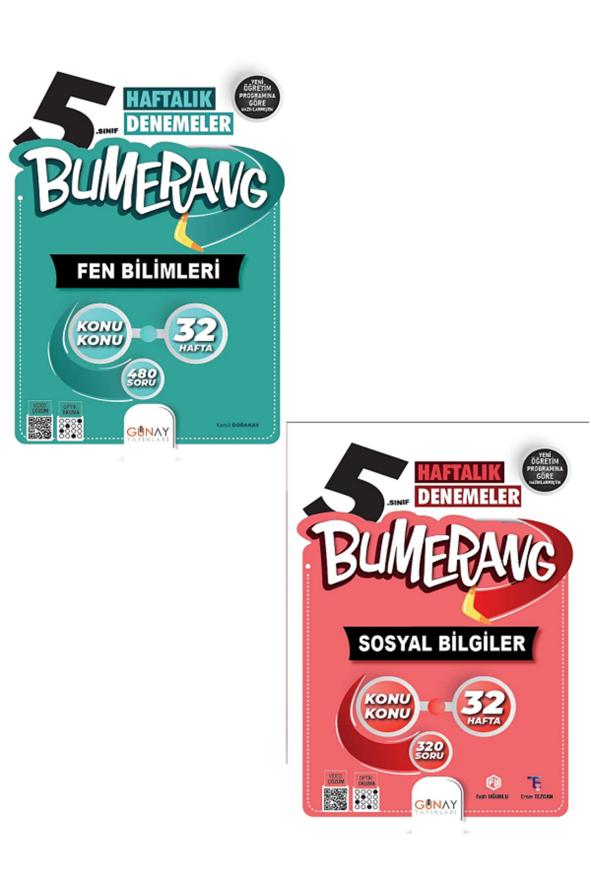 Evrensel İletişim Yayınları 5.Sınıf Günay Bumerang Fen Bilimleri + Sosyal Bilgiler 32 Haftalık Denemeler / Konu Konu / 2 KİTAP