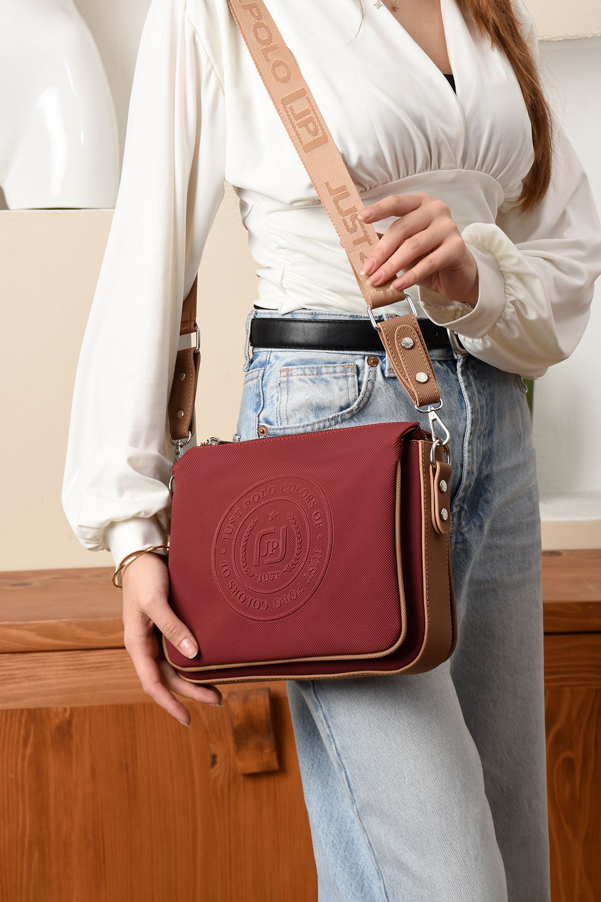 Just Polo Tiran 6006 LK Suni Deri Zincir Ayarlanır Askı Kadın Çapraz Ve Omuz Çantası (Ebat:En 29 x Boy 20 Cm)