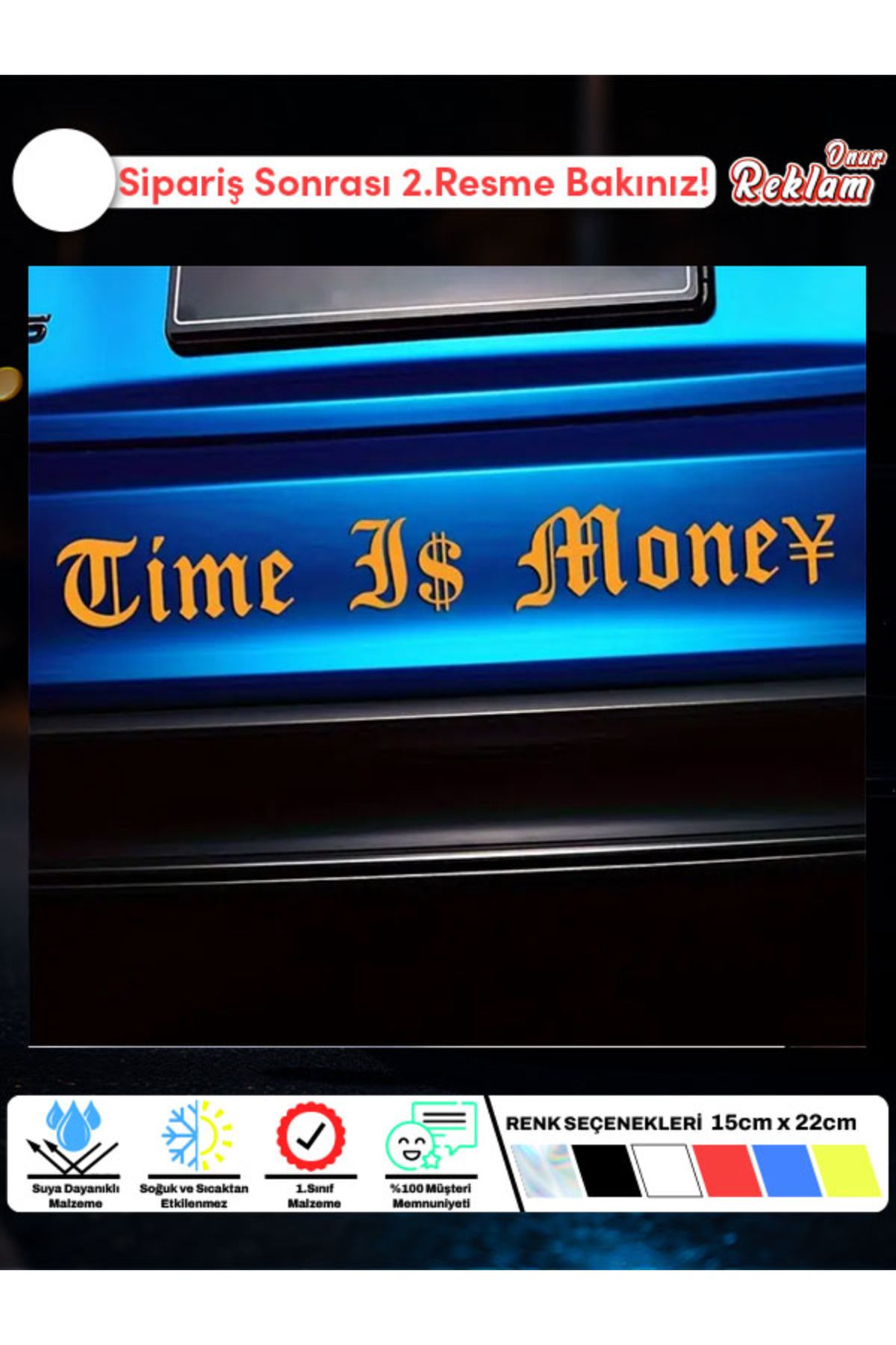 Onur Reklam Time Is Money Yazılı Araba Stickerı – Retro Yazı Tipli Vinil Etiket (15×22 cm)