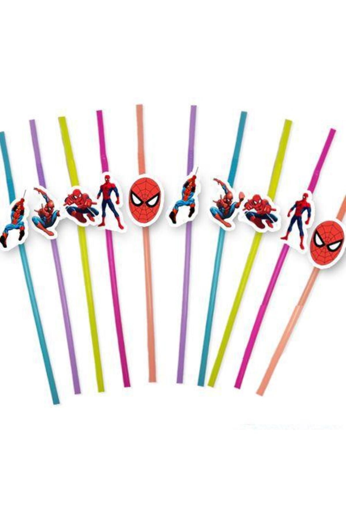 DODOMAR Pipet örümcek adam temalı pipet 10 lu artistik pipet doğum günü eğlenceli pipet