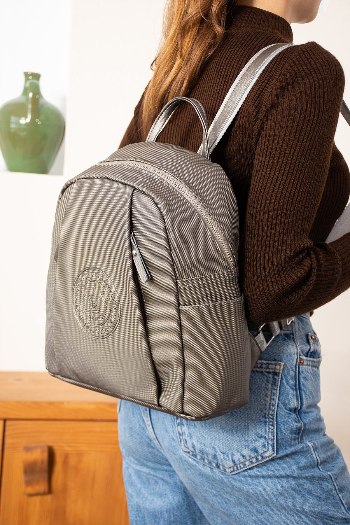 Just Polo Moon 6026 LK Suni Deri Ayarlanabilir Askı 9 Bölme Logo Detaylı Kadın Sırt Çantası (En 29xBoy 30 Cm)