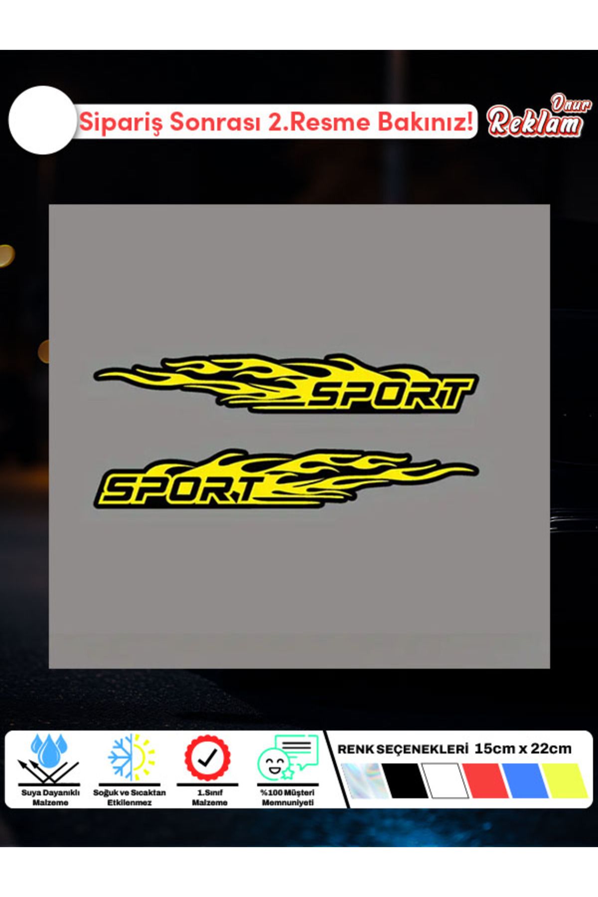 Onur Reklam Alev Desenli SPORT Araba Stickerı – Suya Dayanıklı Vinil (15×22 cm)