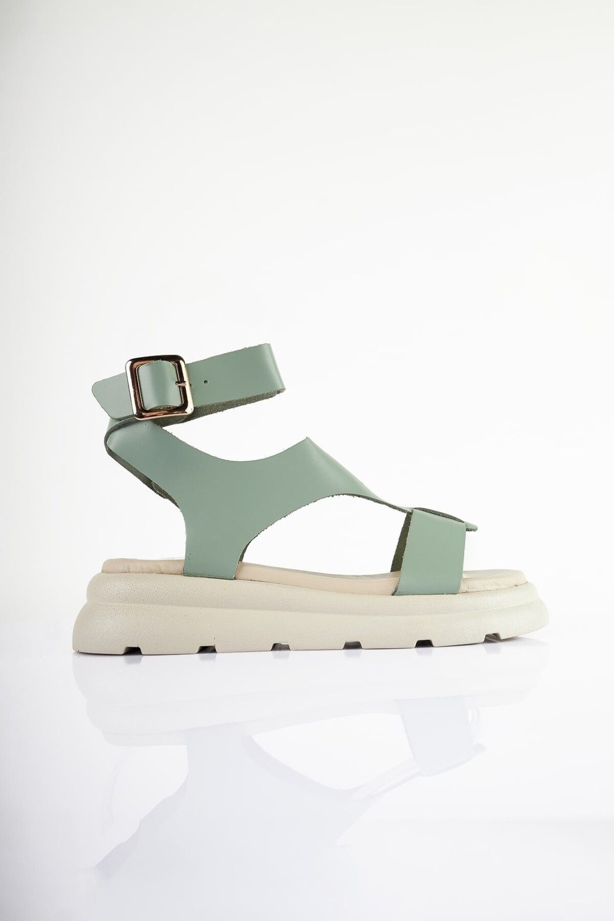 SU SHOE BOUTIQUE NO78 Mint Yeşili Hakiki Deri Bilekten Kemerli Rahat Sandalet