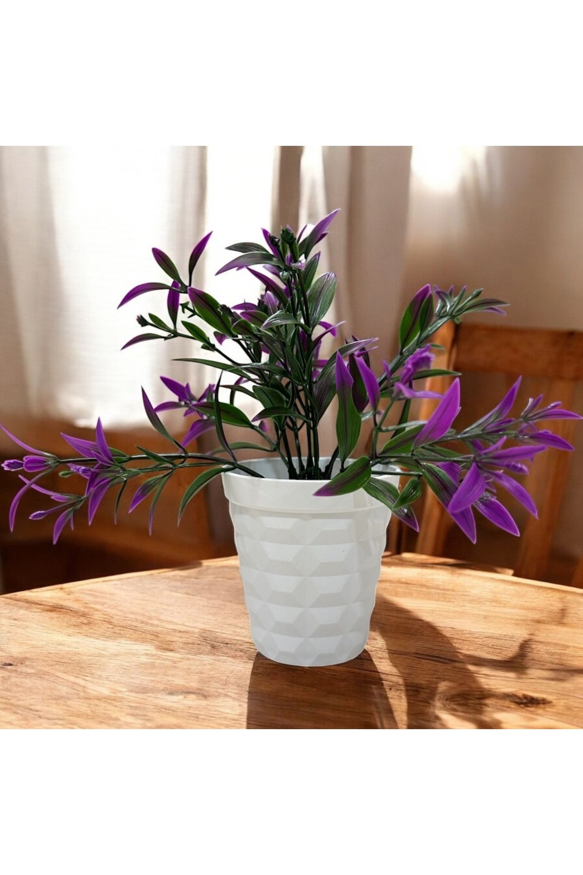 Lilac Home Yapay Çiçek Beyaz Saksı İçerisinde Zümrüt Tomurcuğu