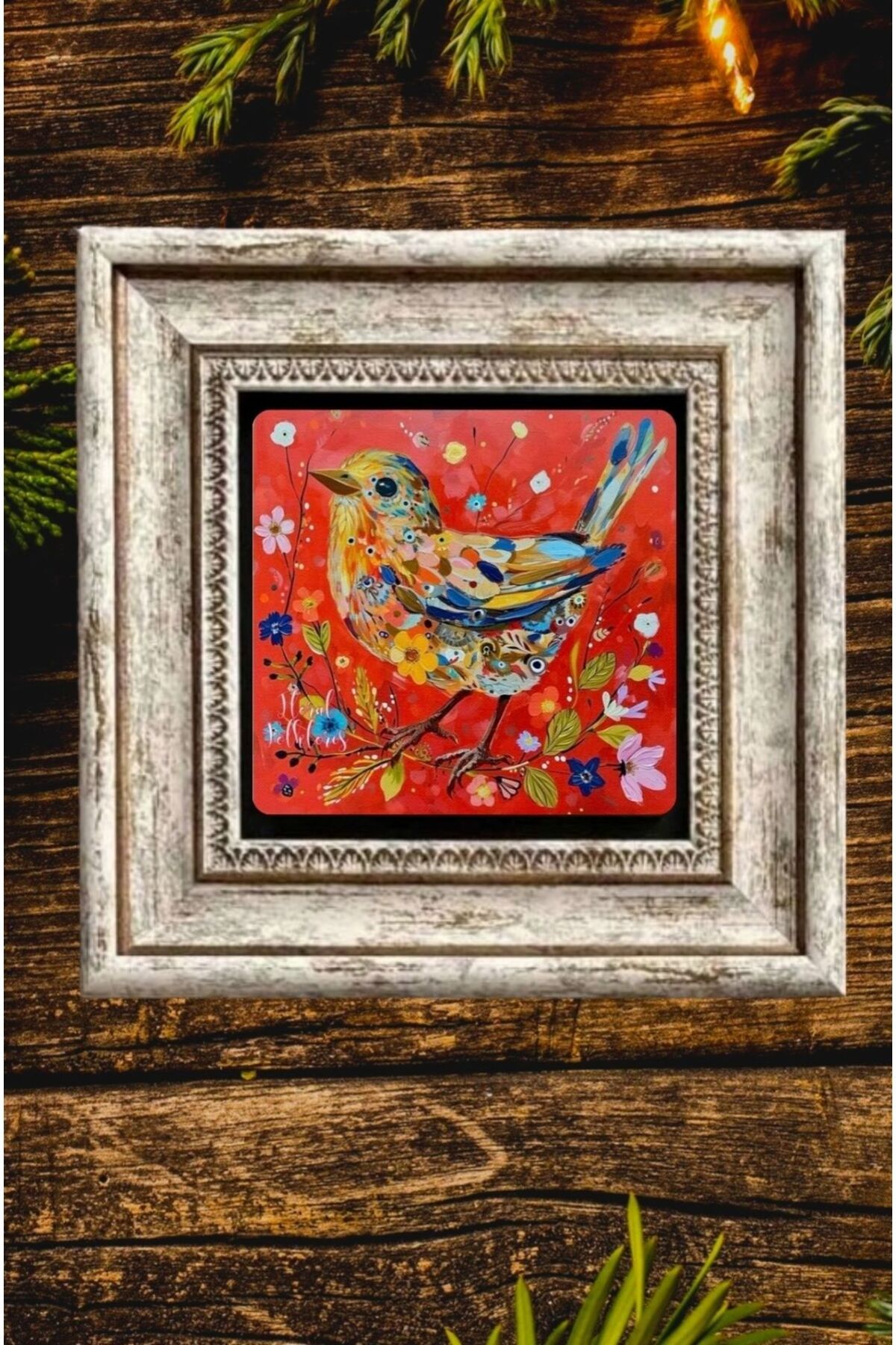 STONEVİVEART Kuşlar Doğal Taş Baskılı 20x20Cm Tablo Duvar Aksesuarı