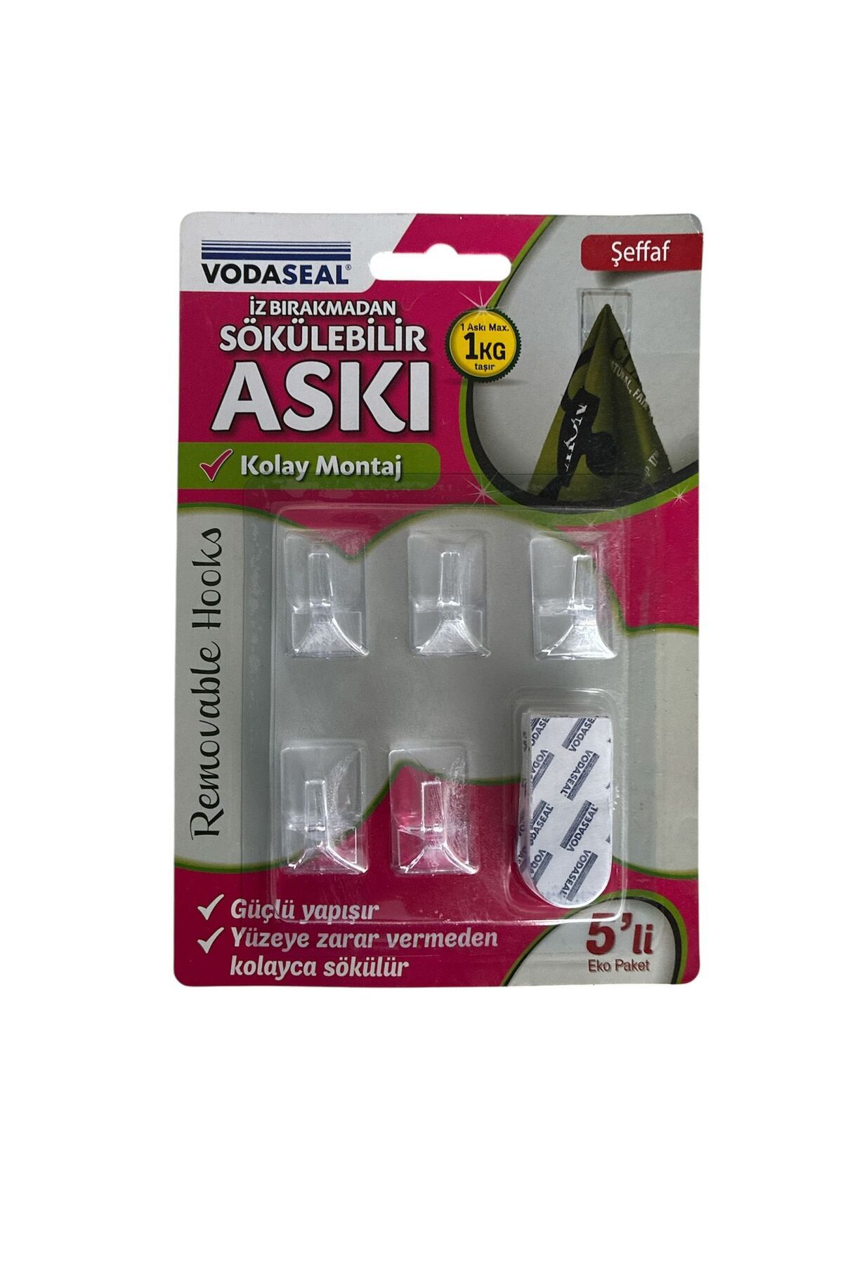 Vodaseal İZ BIRAKMAYAN SÖKÜLEBİLİR ŞEFFAF 5Lİ ASKI VODASEAL