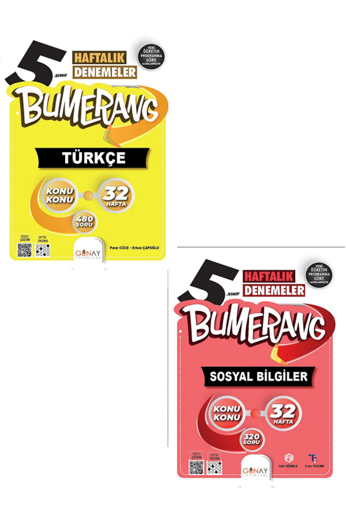 Evrensel İletişim Yayınları 5.Sınıf Günay Bumerang Türkçe + Sosyal Bilgiler 32 Haftalık Denemeler / Konu Konu / 2 KİTAP