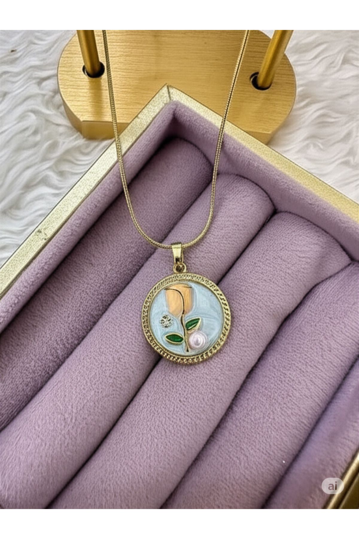 shop Zarif Doğal Taşlı İnci ve Yapraklı Şans Kolyesi