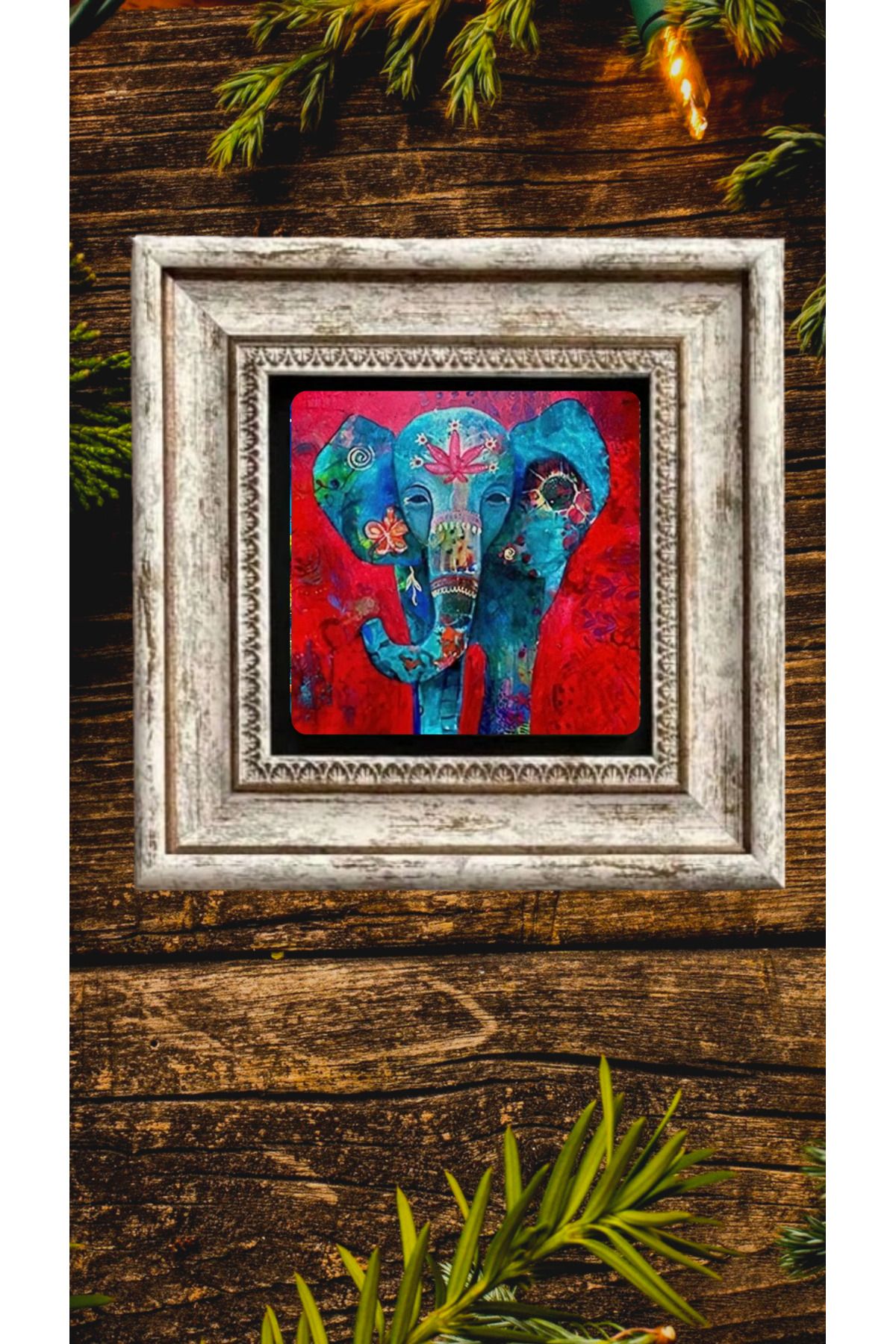 STONEVİVEART Renkli Fil Doğal Taş Tablosu Duvar Dekoru 20X20 Cm