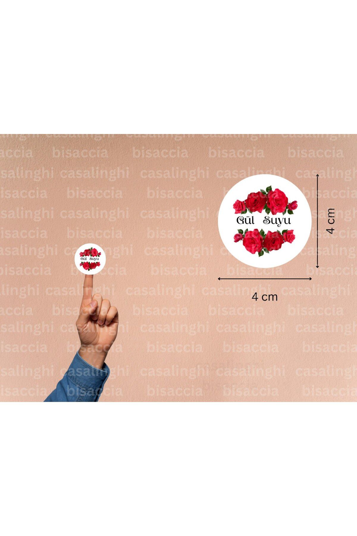 CASALINGHI Gül Suyu Etiketi Kolonya Sticker Gül Baskılı Yuvarlak Mat Çıkartma 4 Cm (45 Adet)