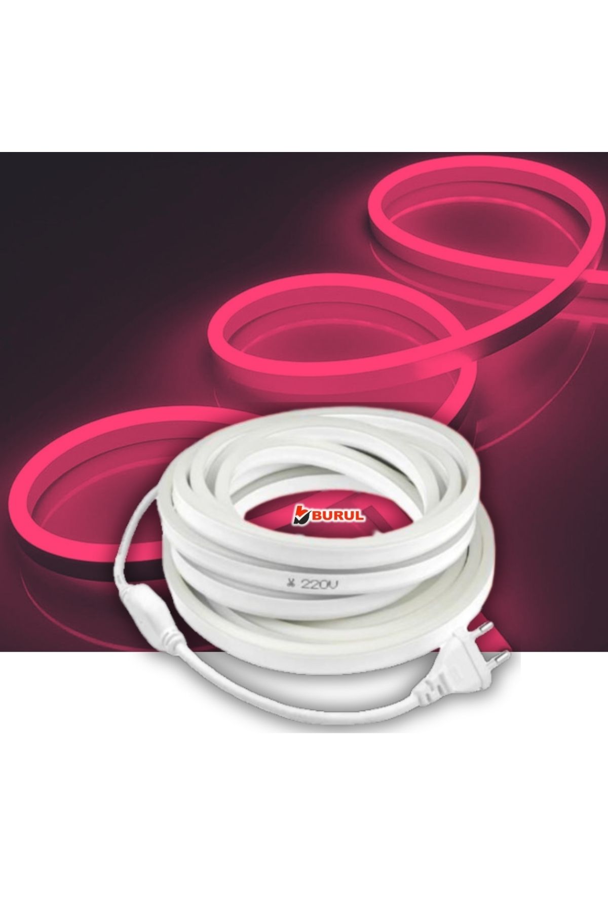 burul SB-6509 3 Metre Pembe Işık Neon Led Şerit Dış Mekan Silikonlu Esnek Dekoratif Aydınlatma 220v Fişli