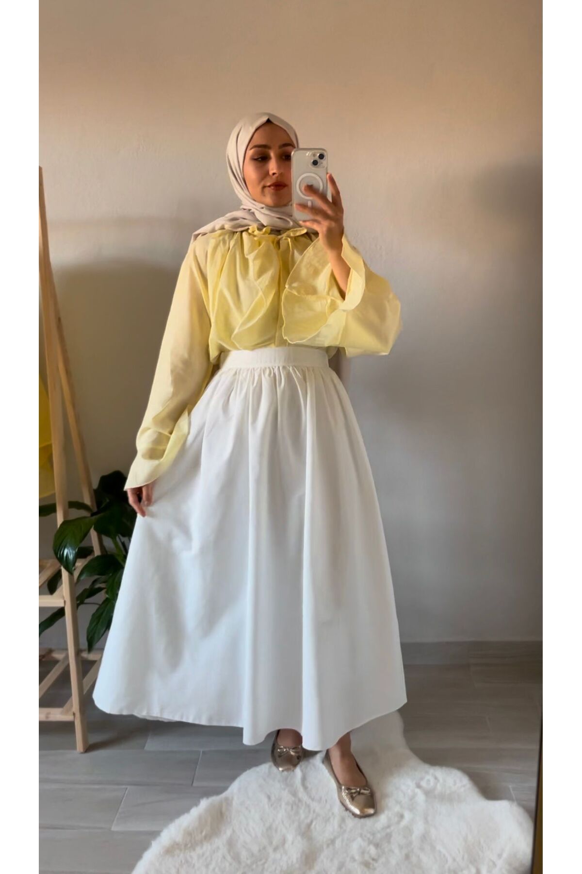 RASTA Beyaz Beli Lastikli Standart Beden Astarsız Beyaz Etek