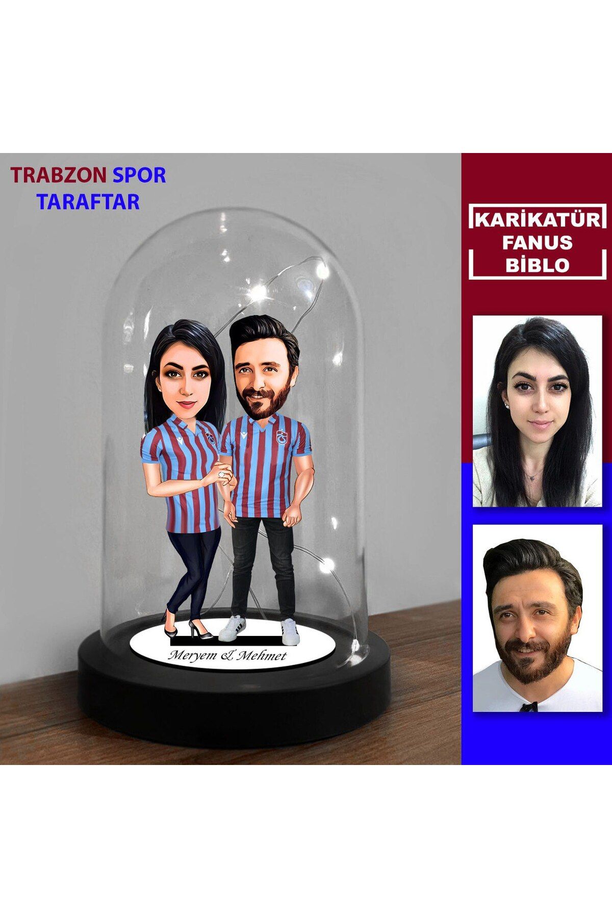 MK Sanart Kişiye Özel Sevgili Taraftar Tasarım Karikatür Işıklı Fanus Biblo, Sevgili Taraftar Hediyesi