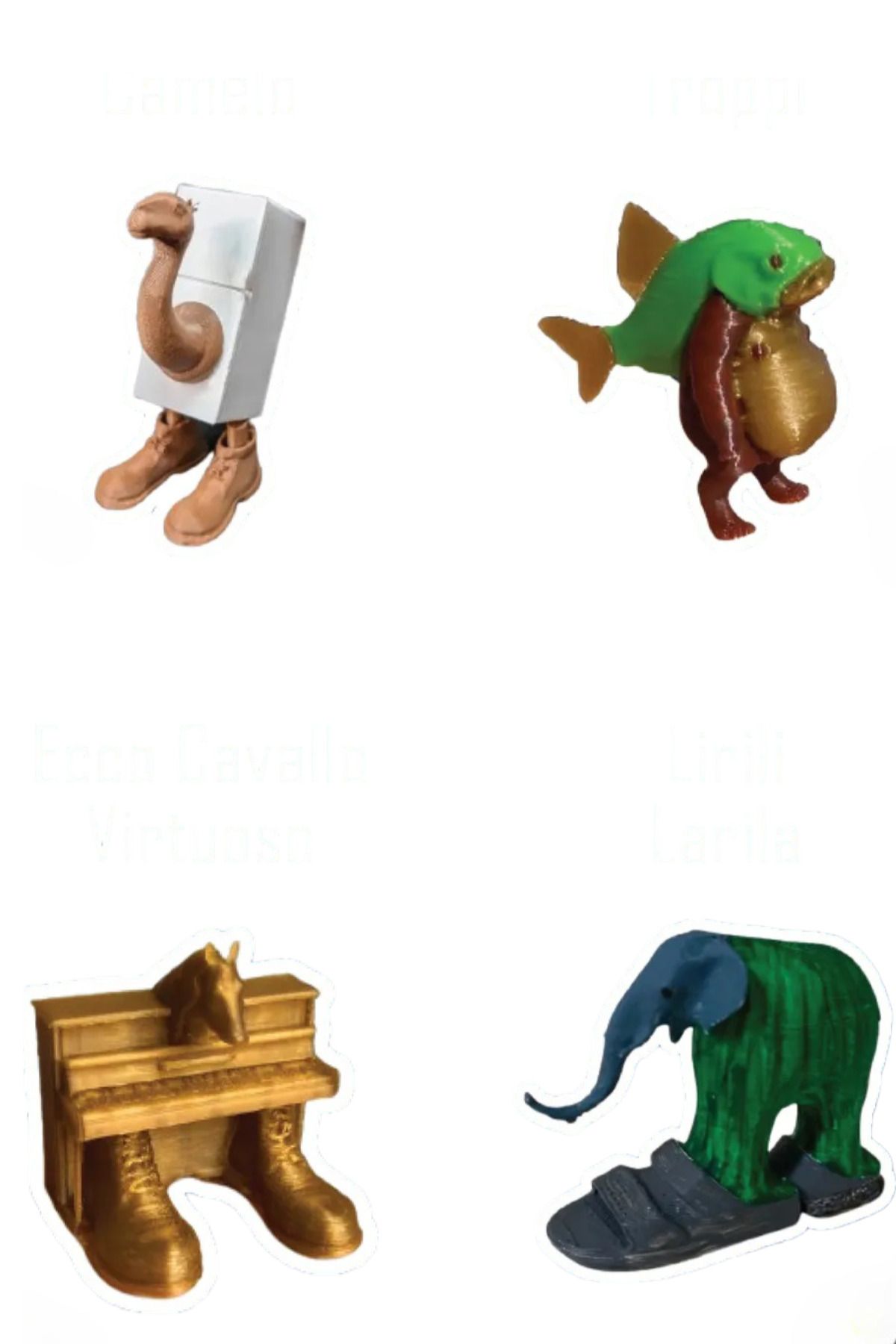 3DLAYERCRAFT 4'lü Set Brainrot Figür Frigo Camelo, Trippi Troppi, Lirili Larila, Ecco Cavallo Virtuoso 10 cm