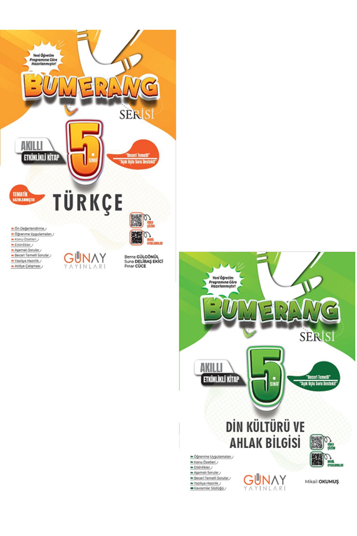 Evrensel İletişim Yayınları 5.Sınıf Günay Bumerang Türkçe + Din Kültürü Akıllı Defter Kitap / Açık Uçlu Sorular / 2 KİTAP