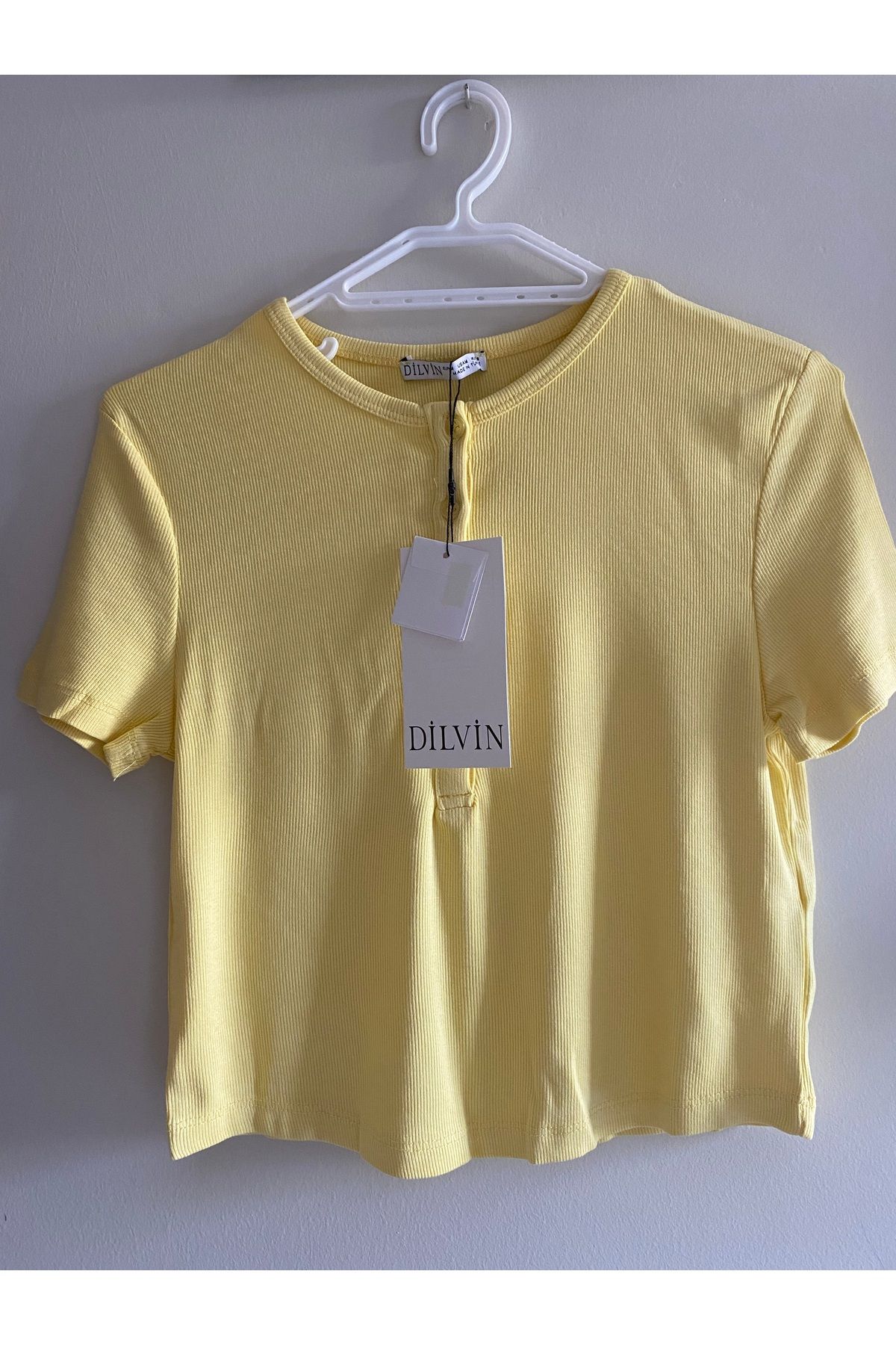 Dilvin Düğme Detaylı Crop Top Sarı 31647