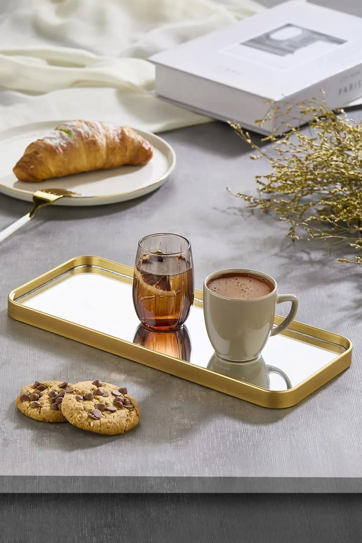luckyol 3 lü Gold Ayna Duvar Aksesuarı - Sunumluk (Çok Amaçlı) Gold 12x30 Cm