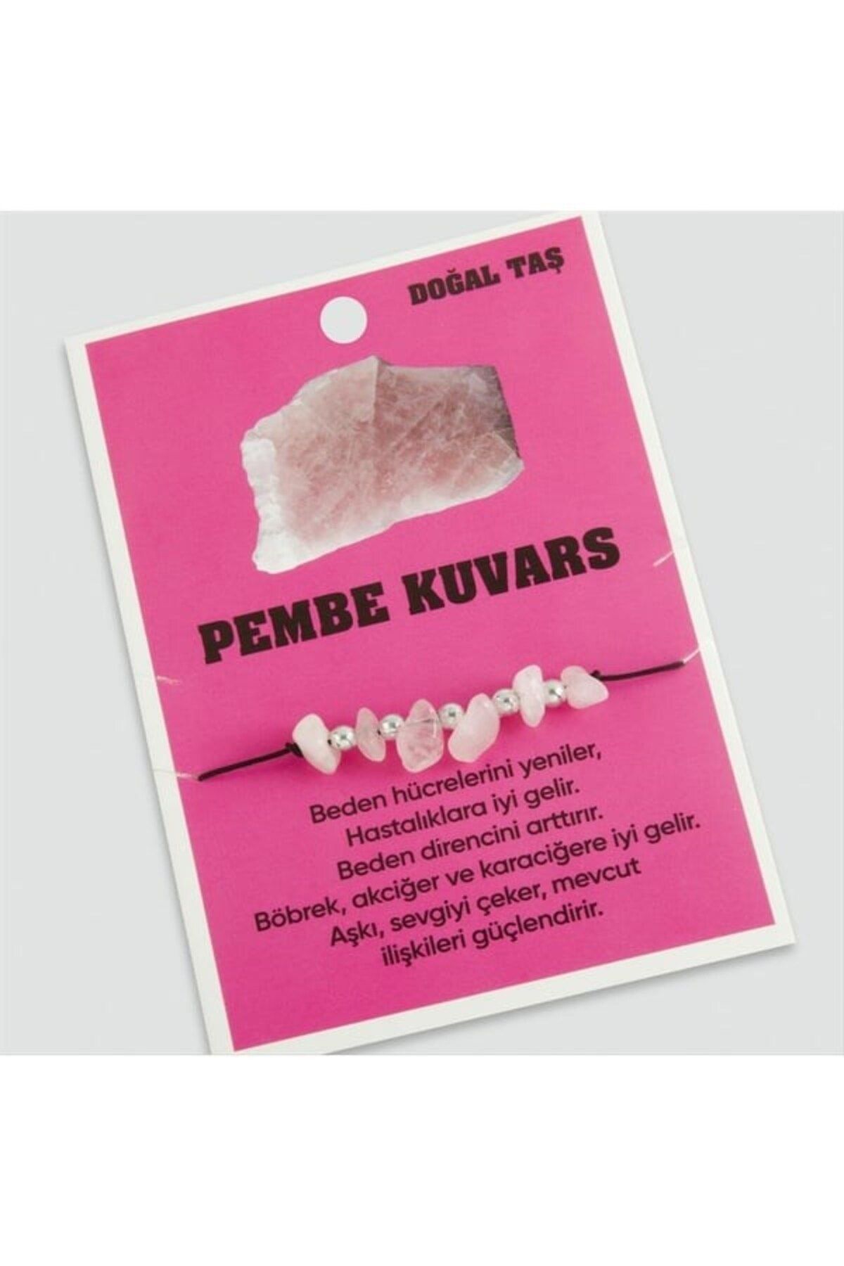 Fikart Pembe Kuvars Doğaltaşlı İp Bileklik Pembe