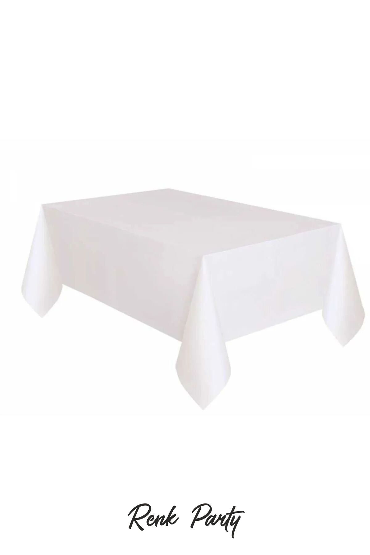 renk party Beyaz Renk Plastik Masa Örtüsü - Plastic Table Cover - 137 x 274 Cm