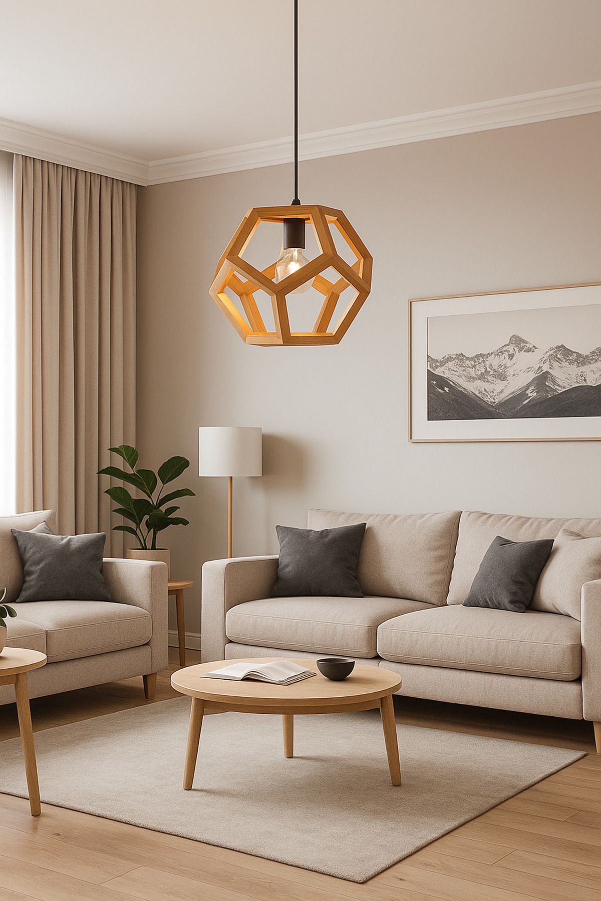 Onouqo Catania Ahşap Tasarım Modern Klasik Rustik Retro Vintage Naturel Eskitme Dekoratif Sarkıt Avize