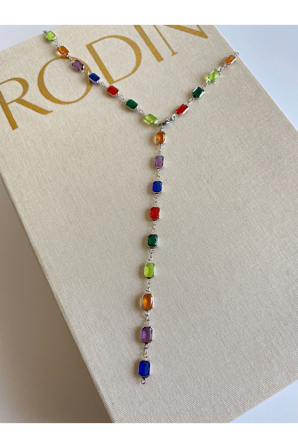 FIERA JEWELRY Y Model Renkli Taş Gümüş Kadın Çelik Kolye