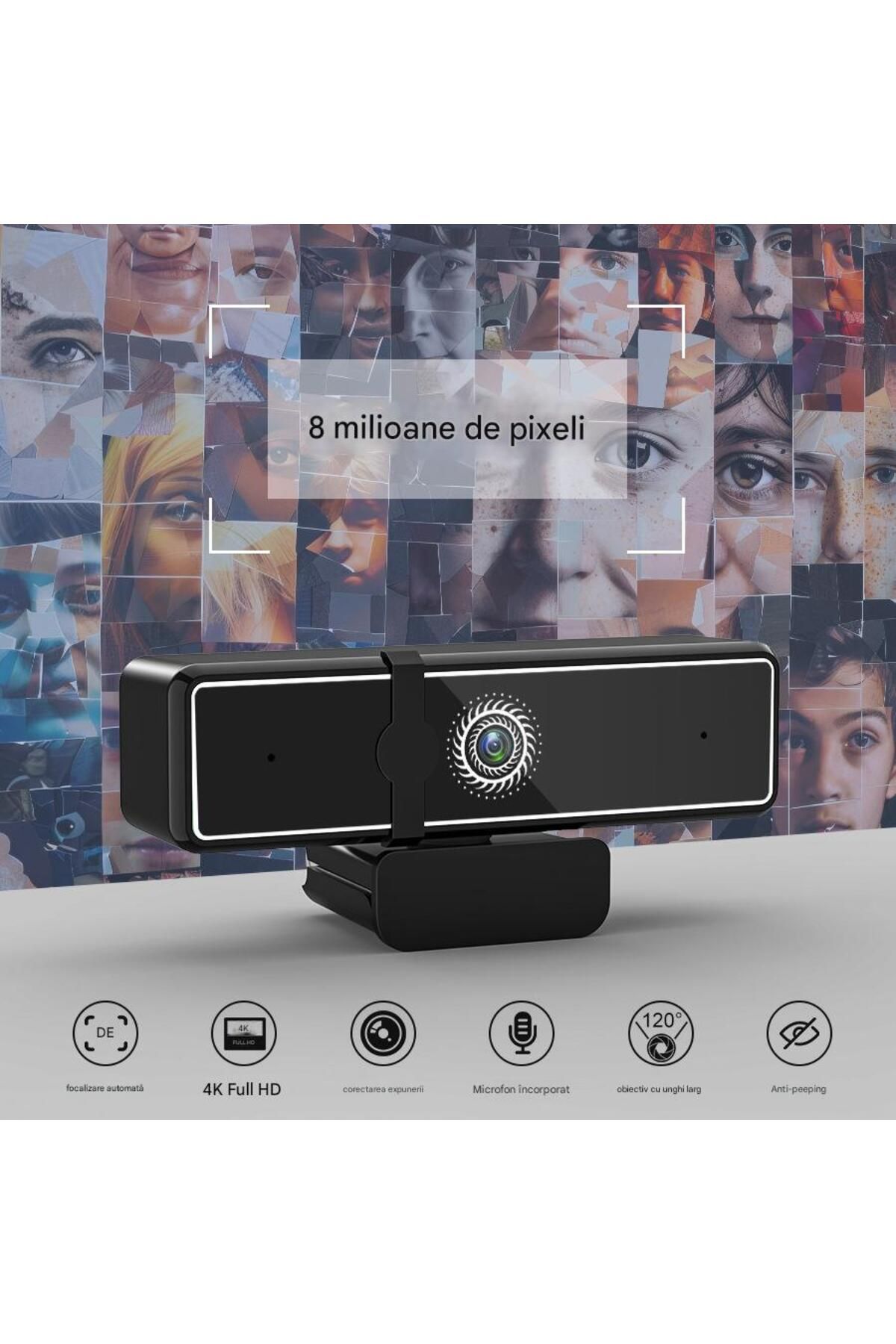 TEQRO-Cameră Web 4K, Autofocus, Anti-vibrații, 360°, USB, Microfon, Plug & Play, Gaming, Conferințe, Streaming 2
