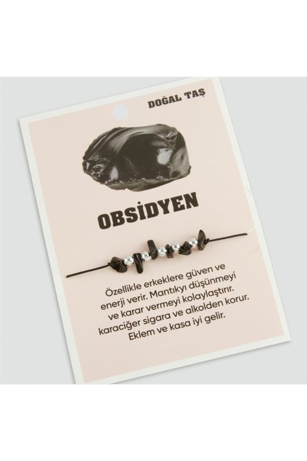 Fikart Obsidyen Doğaltaşlı İp Bileklik Siyah