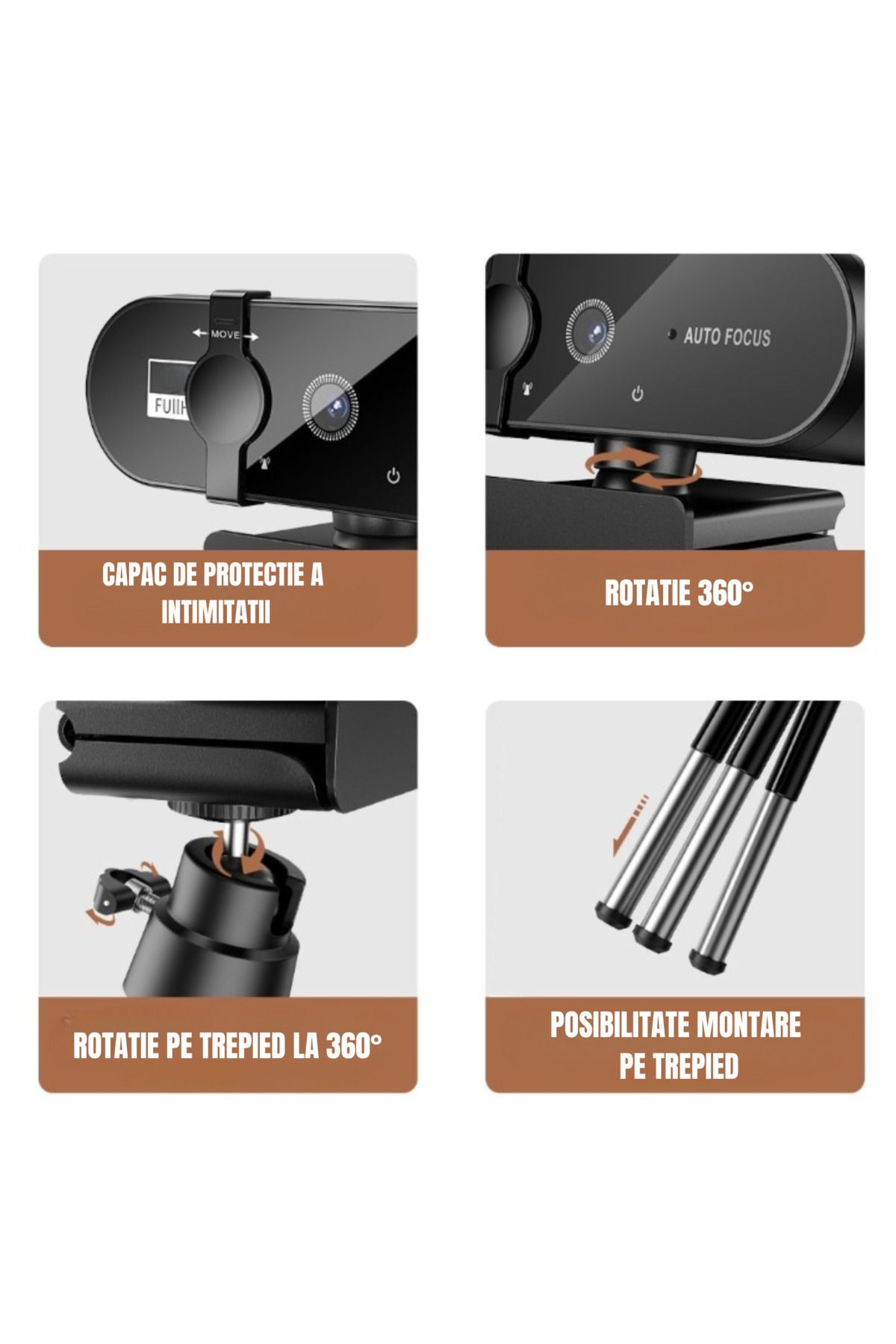 TEQRO-Camera Web TEQRO™ 4K, Autofocus, Antishake, Microfon Dual, 360°, USB, Gaming, Streaming, Conferințe 3