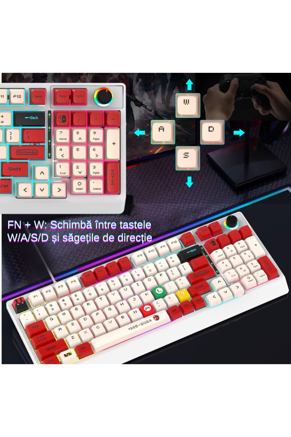 LUDORA-Mechanical Gaming Keyboard, Rainbow RGB Lighting, USB Cable, Mechanical Switch, 98 Buttons 9