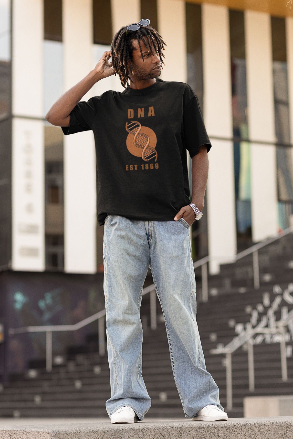 Uniquetex NUBENSE / DENGA-02 - Oversize Unisex Teleskop Baskılı Siyah Bisiklet Yaka T-shirt (Bilim Tişört)